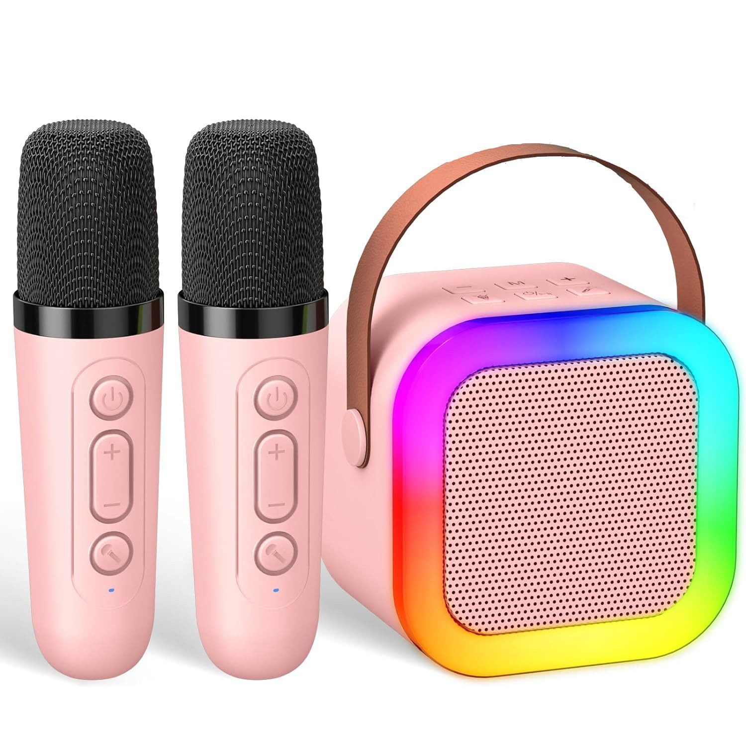 AKKEE Karaoke Maschine mit 2 Bluetooth Mikrofonen, Geschenke für 3-12 Jahre Karaoke-Maschine 1 (Bluetooth)