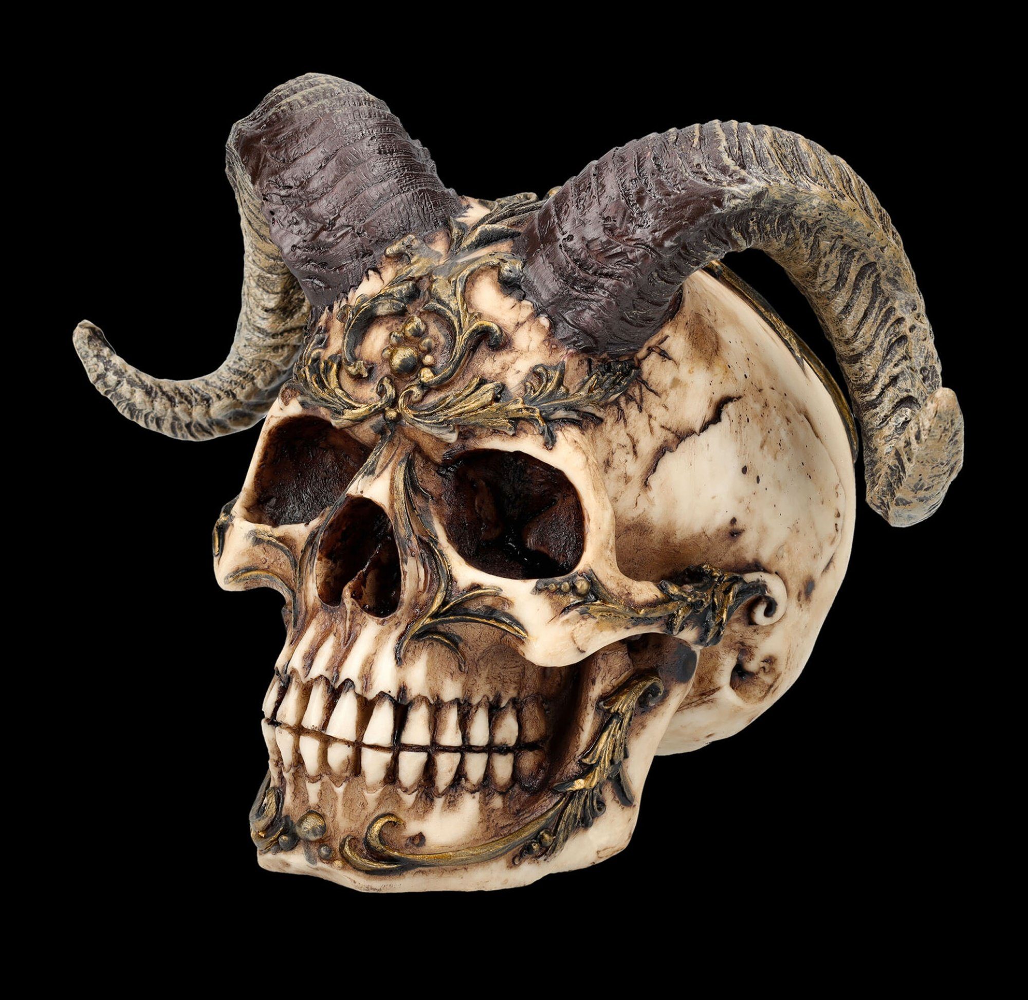 Totenkopf Figuren Dekofigur Shop GmbH Figur Skull Skull Gothic - mit Totenschädel Hörnern - Diablo
