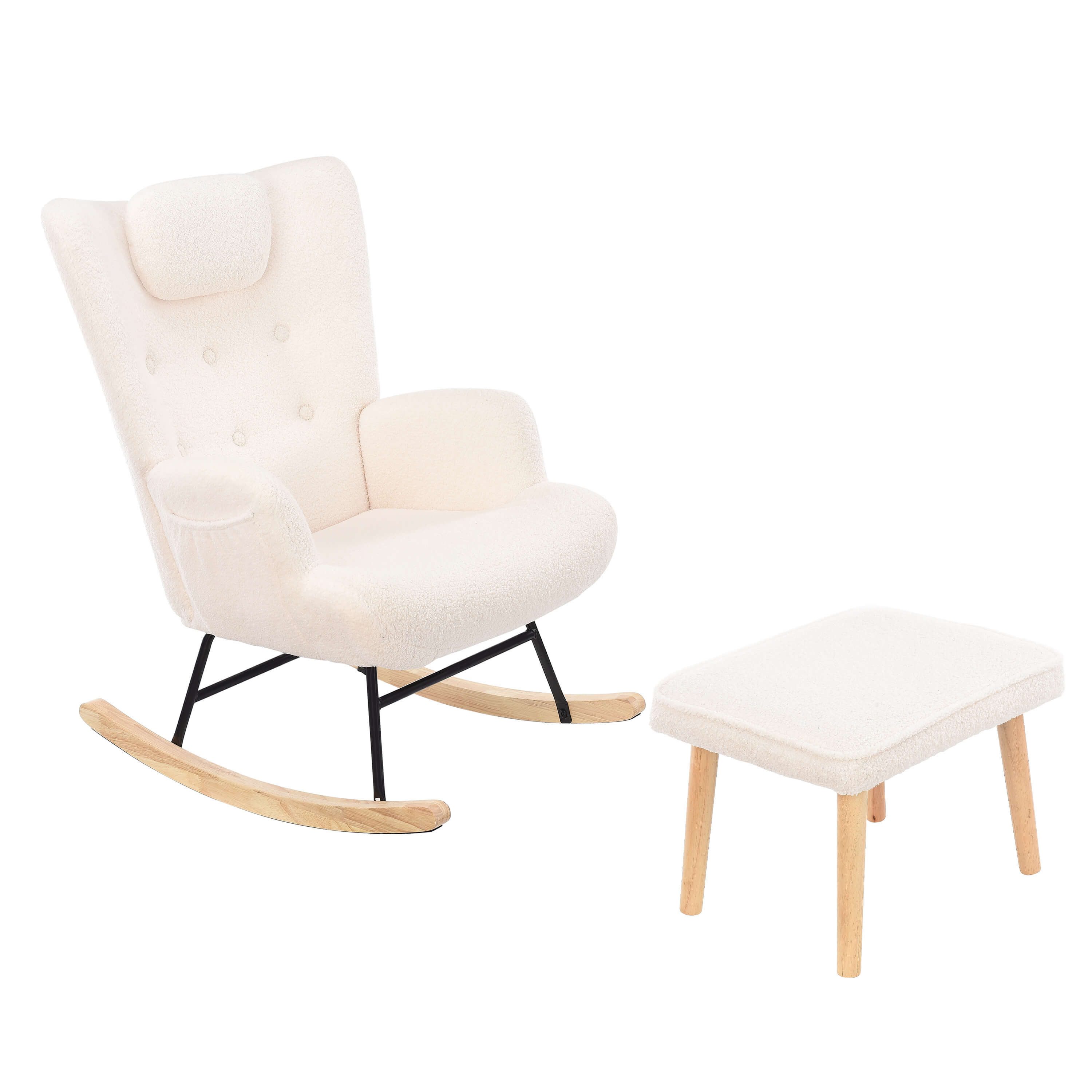 Furnishings Home Schaukelstuhl Weißer Polsterstuhl + Polsterhocker + Kopfkissen (2 St), inklusive 1 Fußstütze und 1 Lendenkissen, Modern Design