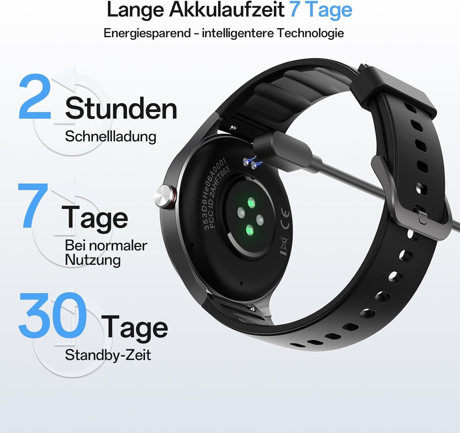 Woneligo DR06-BK Smartwatch (3,2 cm, Andriod ios), Runde Smartwatch Fitness Tracker
