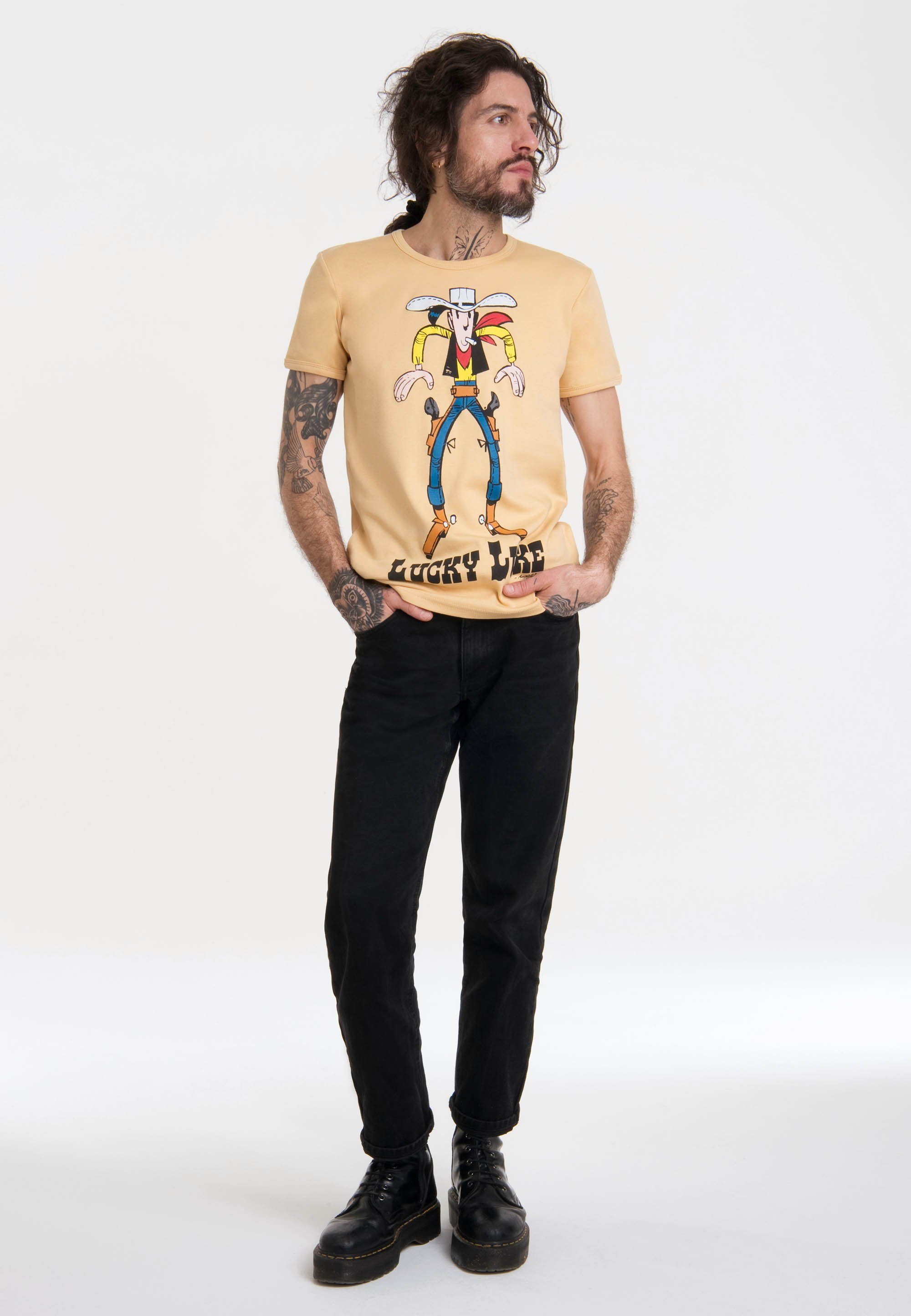 LOGOSHIRT ocker mit Luke Lucky coolem Western-Print T-Shirt