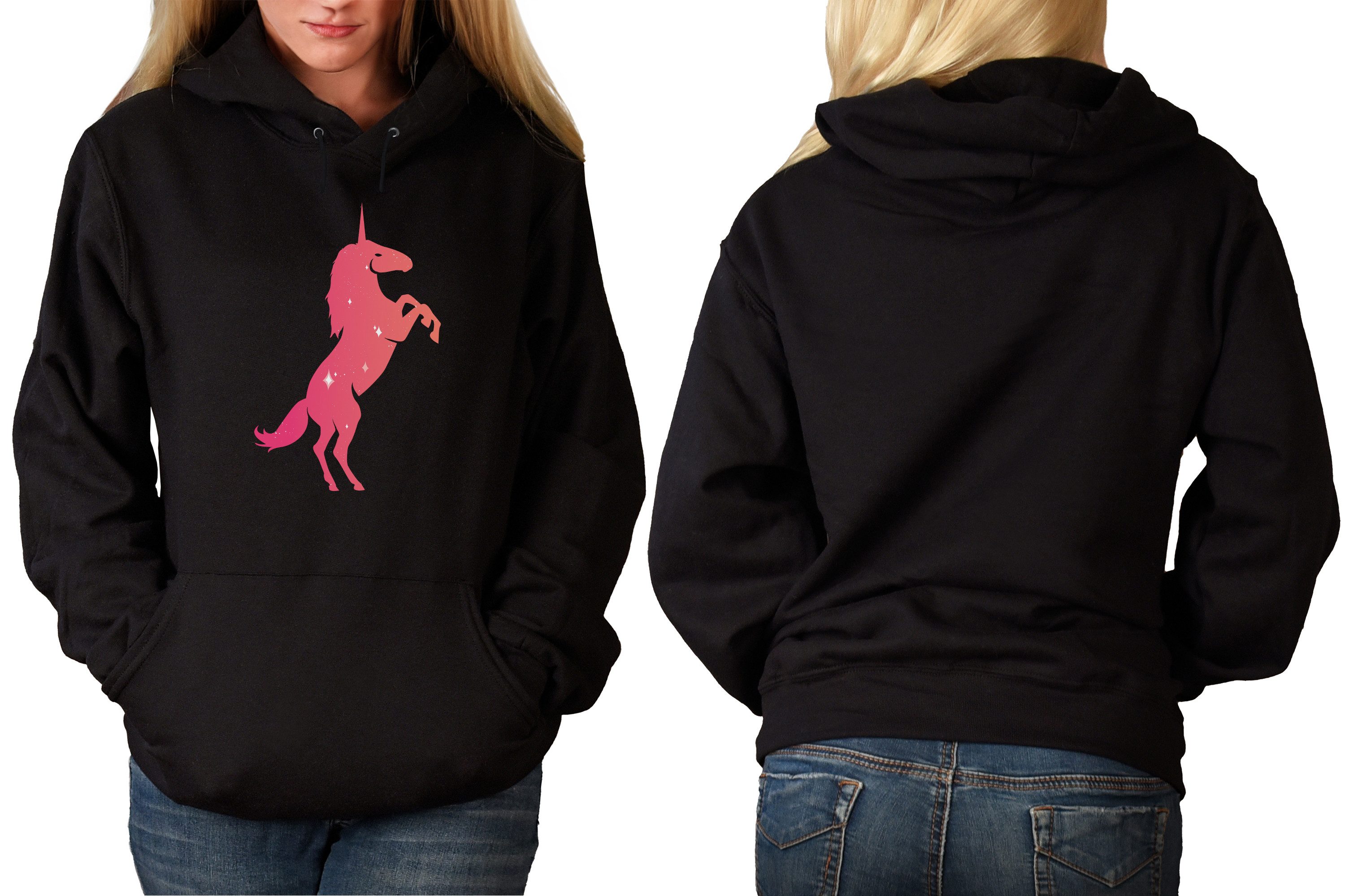 MyDesign24 Hoodie Einhorn Kapuzen Pulli - Pinkes Einhorn Herren und Damen Kapuzensweater mit Einhorn Print i189