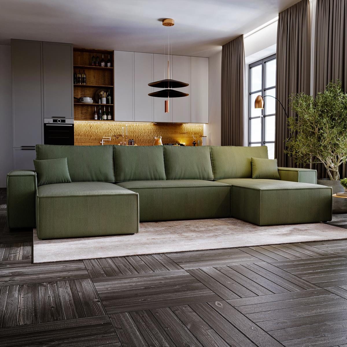 Compleo Ecksofa 370 cm breit, U-Form MALAG, mit Schlaffunktion und Bettkast günstig online kaufen