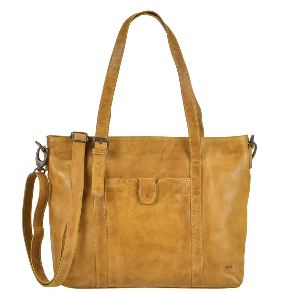 Bear Design Umhängetasche Diede, Handtasche, Shopper 34x27cm, Schultertasche, Leder in ocker gelb