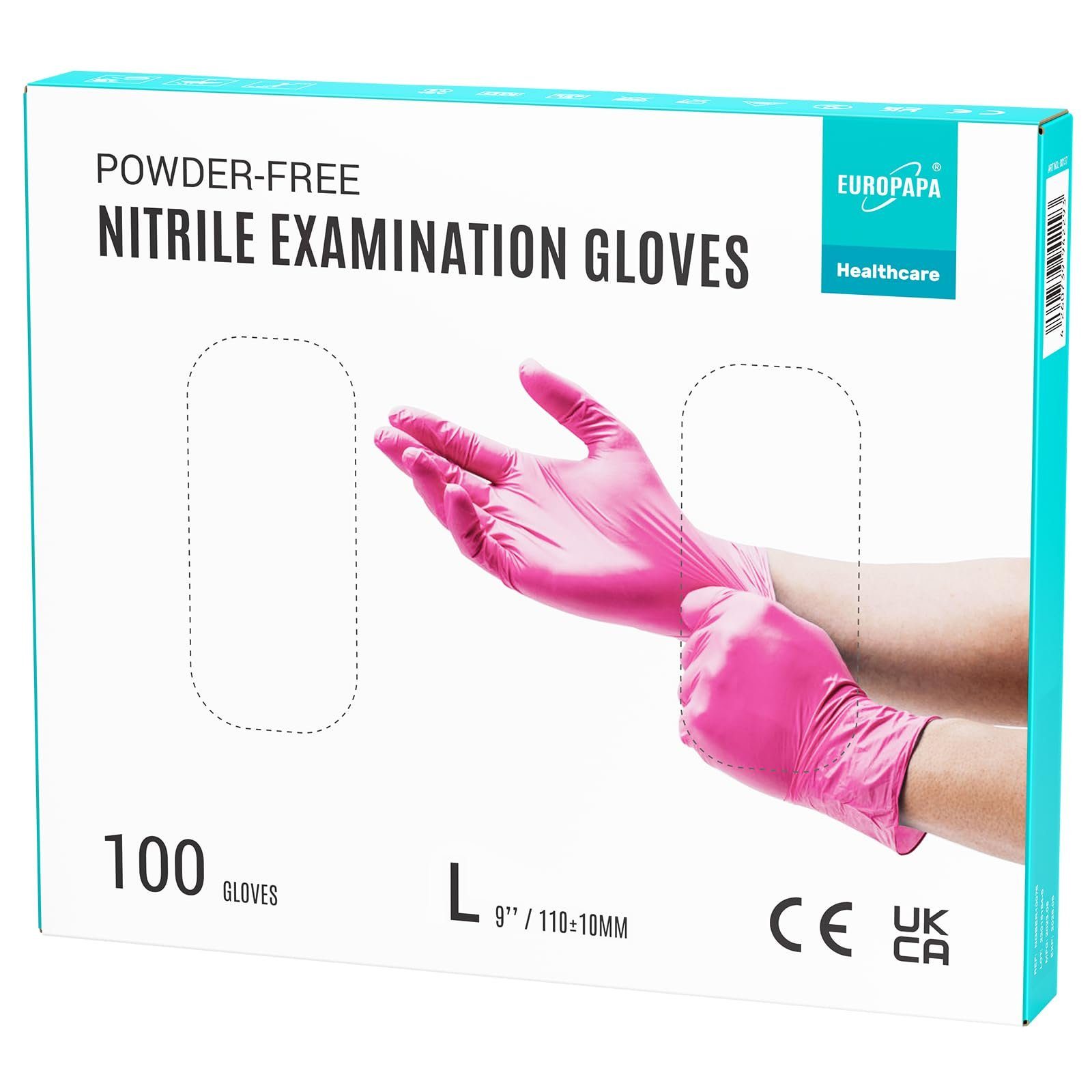 EUROPAPA Nitril-Handschuhe Medical Einmalhandschuhe Untersuchungshandschuhe (100 Stück, puderfrei ohne Latex, Gummihandschuhe) unsteril latexfrei disposible gloves