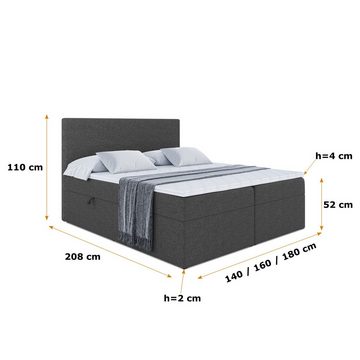 ALTDECOR Boxspringbett LUKAS (Multipocket-Matratze H4. H3 Matratze Bonellfederung. Topper. Kopfteil)