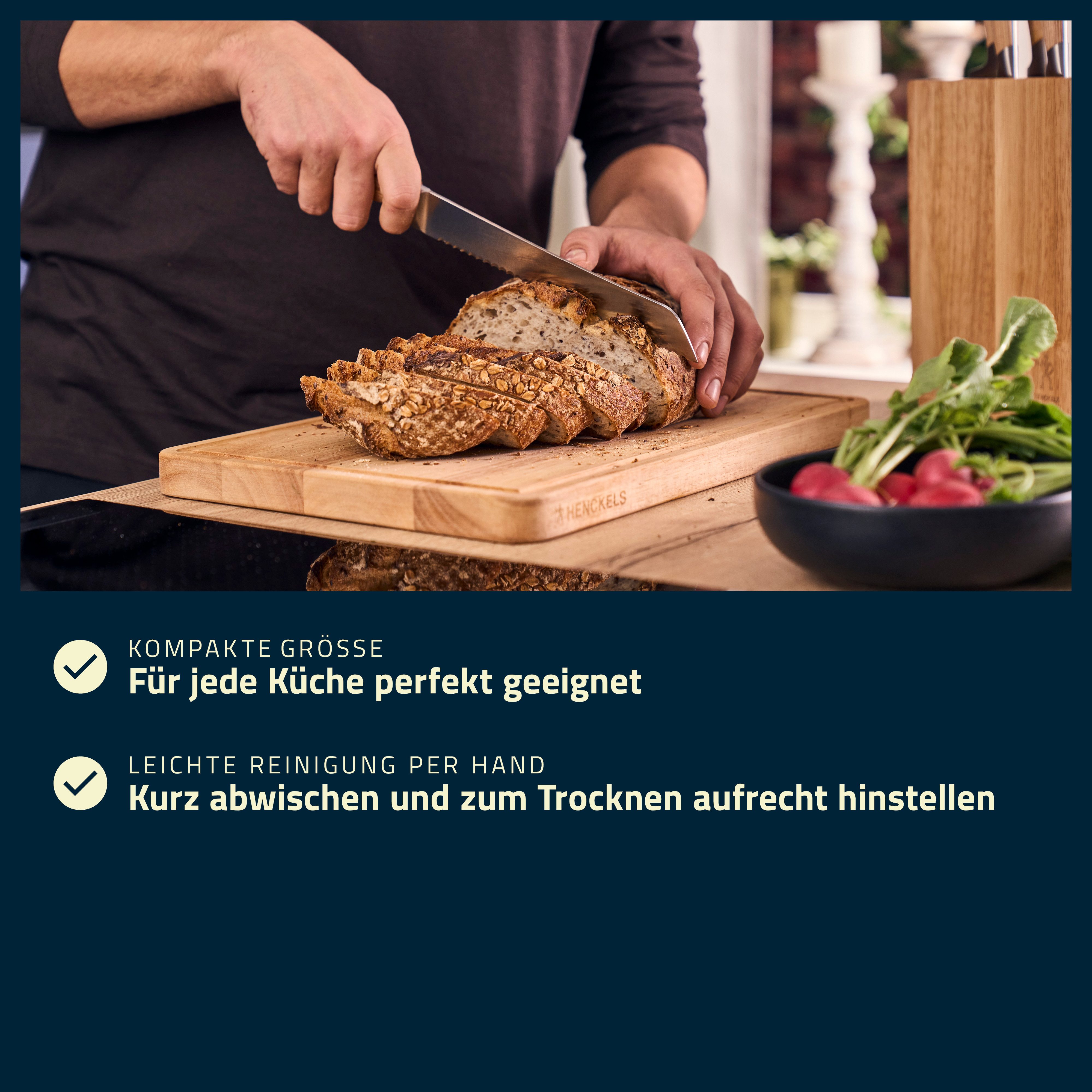 HENCKELS by ZWILLING Schneidebrett, Holzwerkstoff, (1-St), Kautschuk-Holz, Saftrille, klingenschonend