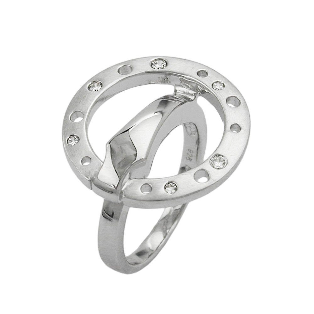 Gallay Silberring Ring 22mm Zirkonias mattiert rhodiniert Silber 925 Ringgröße 58