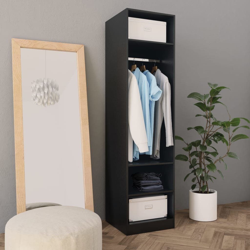 vidaXL Garderobenschrank in Schwarz mit 4 Fächern und 3 Einlegeböden (LxBxH: 50x50x200 cm)