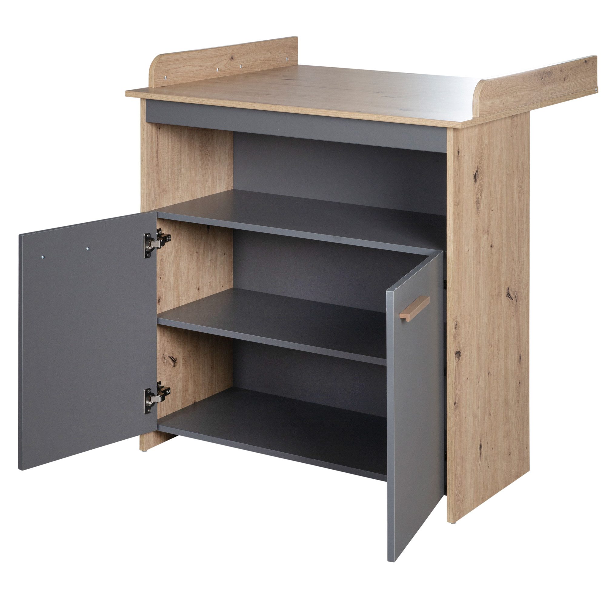 roba® Wickelkommode Anna - aus Holz - in Anthrazit mit Dekor Kent Eiche - moderne Optik, Wickeltisch 2-türig mit abnehmbarem Aufsatz - Offenes Fach & 2 Türen – Bild 5 von 5