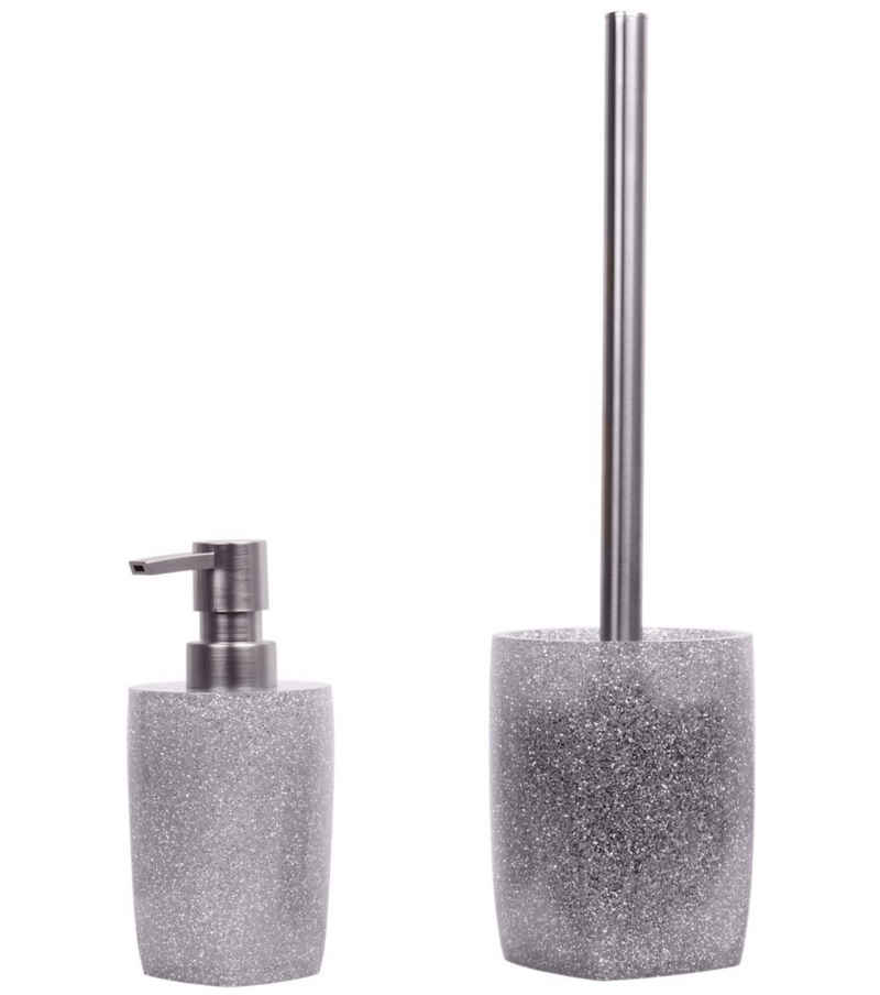 Sanilo Badaccessoire-Set Glitzer Silber, WC-Bürste und Seifenspender, 2 tlg., 2-tlg., auswechselbarer Bürstenkopf, stabile Pumpe, hochwertig & modern