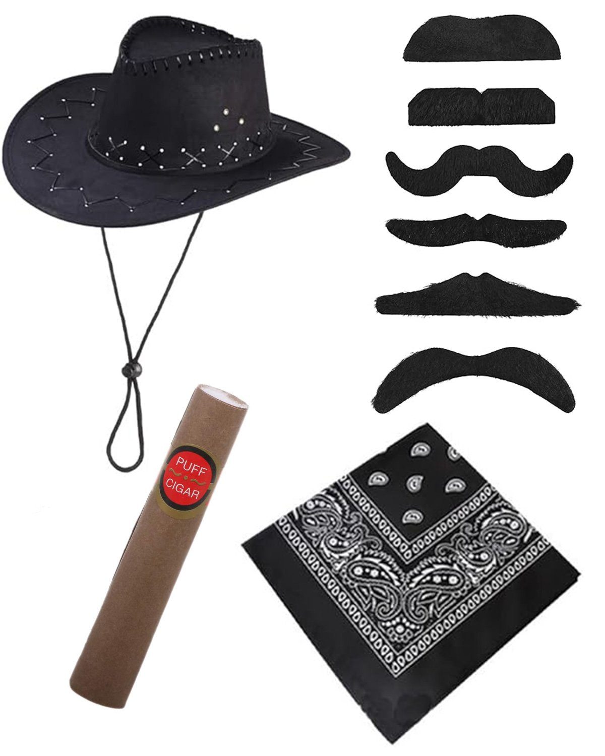 Kostüm Cowboy Kostümset 9-teilg - 414044, Schwarz - Cowb