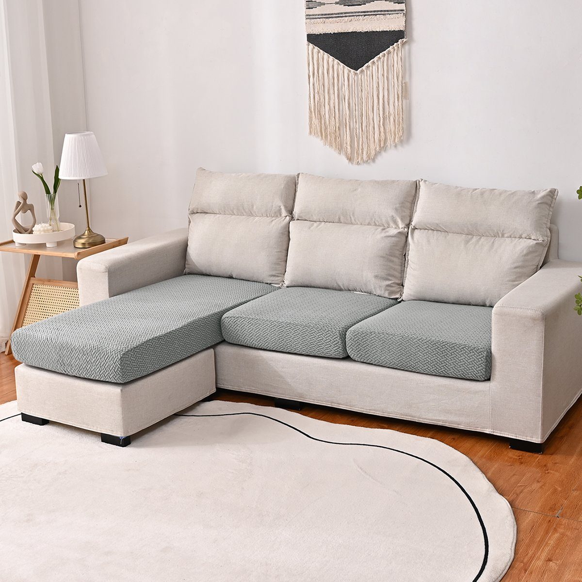 HOMEIDEAS, Hellgrau in L-Form Sofabezüge Sofahusse, Super-Stretch-Jacquard,