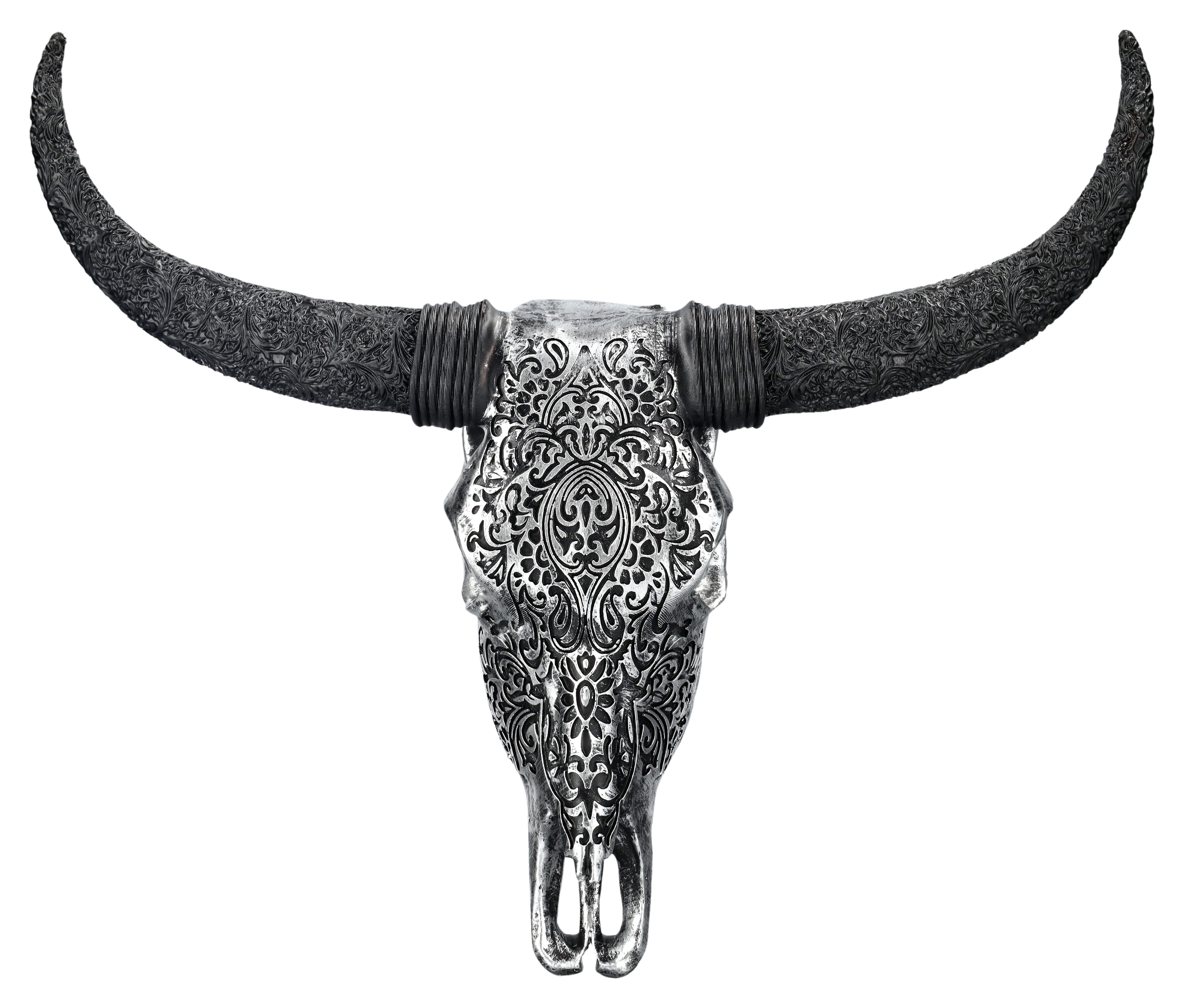 Figuren Shop GmbH Wanddekoobjekt Wandrelief - Rinderschädel mit Verzierunge günstig online kaufen