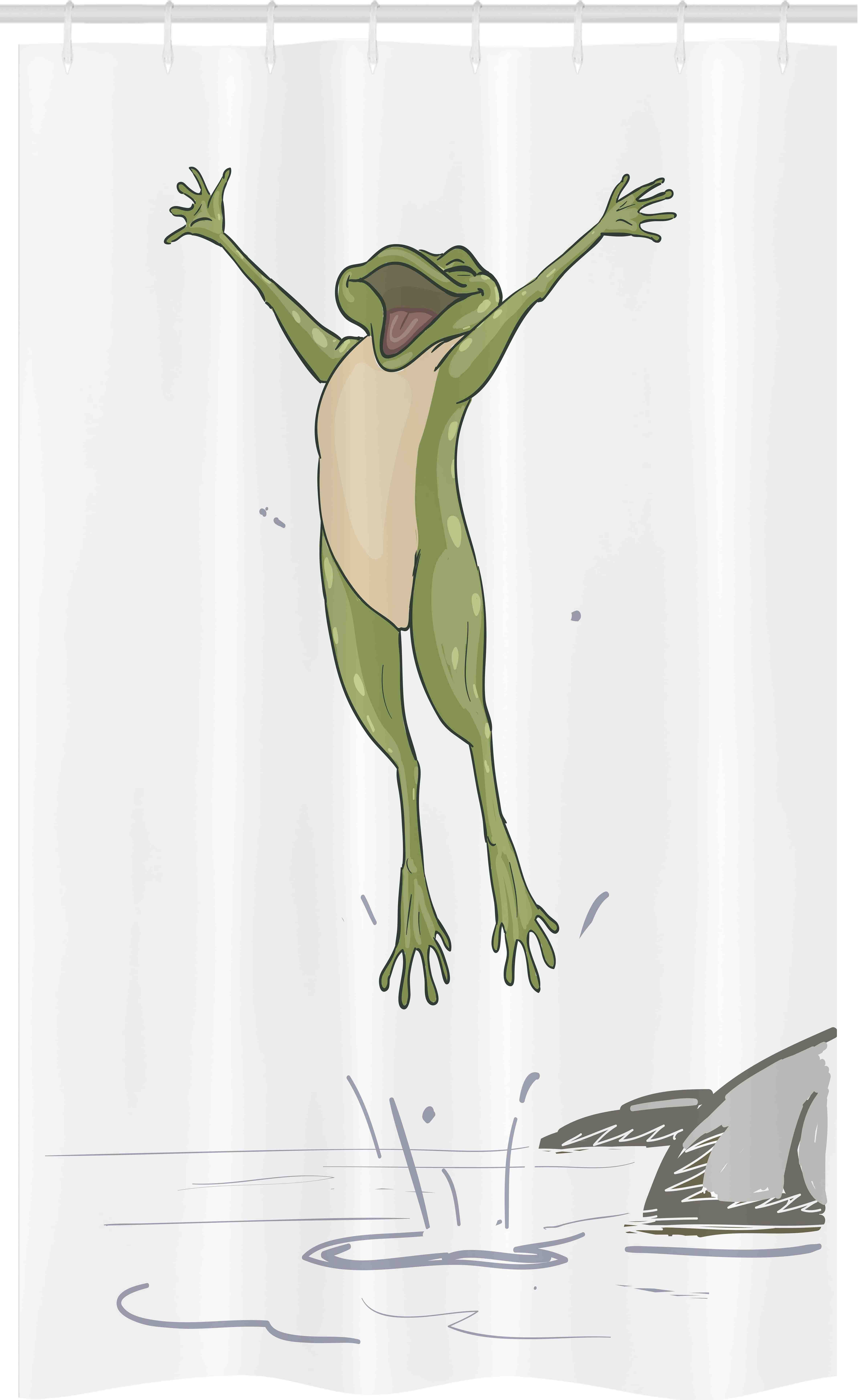 Abakuhaus Duschvorhang Badezimmer Deko Set aus Stoff mit Haken Breite 120 cm, Höhe 180 cm, Frosch Glückliches Springen Toad Humor