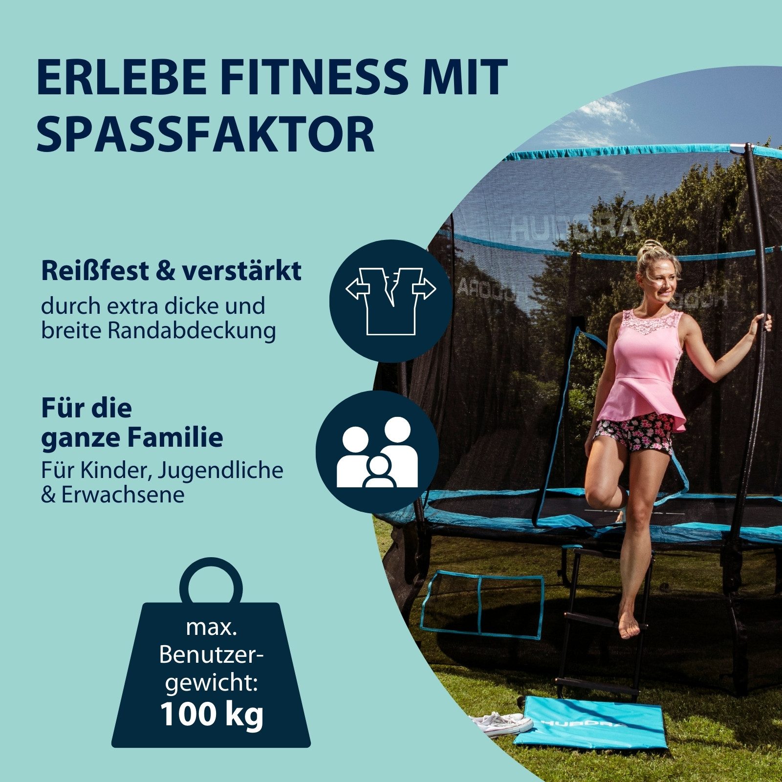 Hudora Gartentrampolin Fantastic Complete für Kinder/Jugendliche & Erwachsene, Ø 300 cm, mit Sicherheitsnetz, TÜV-GS geprüft, extra breite Randabdeckung