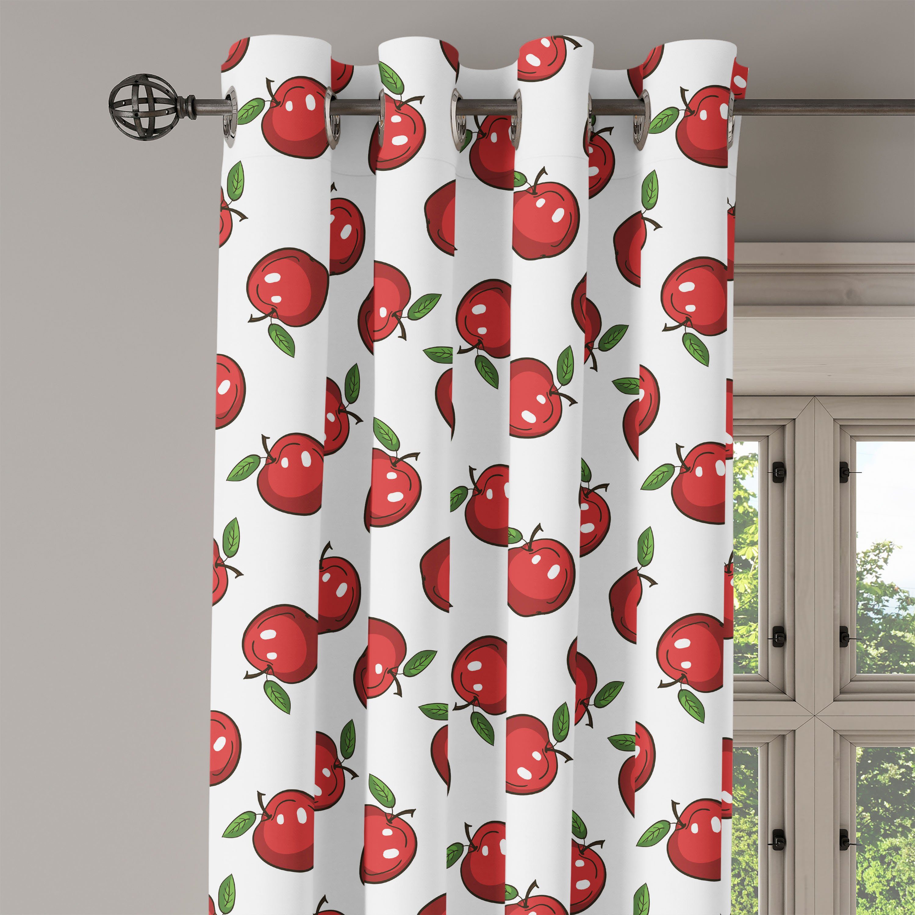 Bio-Obst Abakuhaus, Wohnzimmer, für 2-Panel-Fenstervorhänge Apfel Cartoon Schlafzimmer Dekorative Gardine
