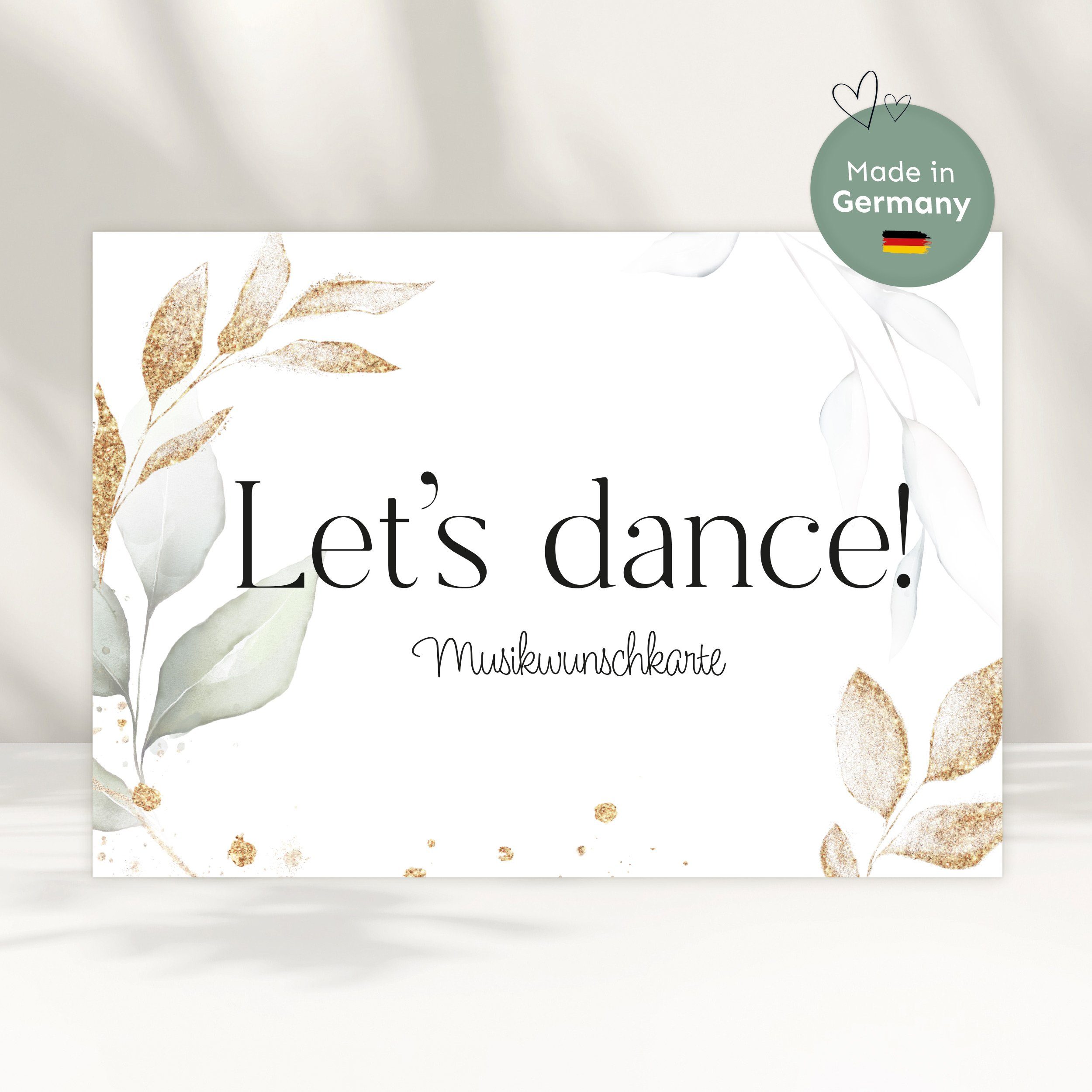 white & ivory Papierdekoration Musikwunschkarte, eukalyptus gold, 50 Stück, beschreibbar