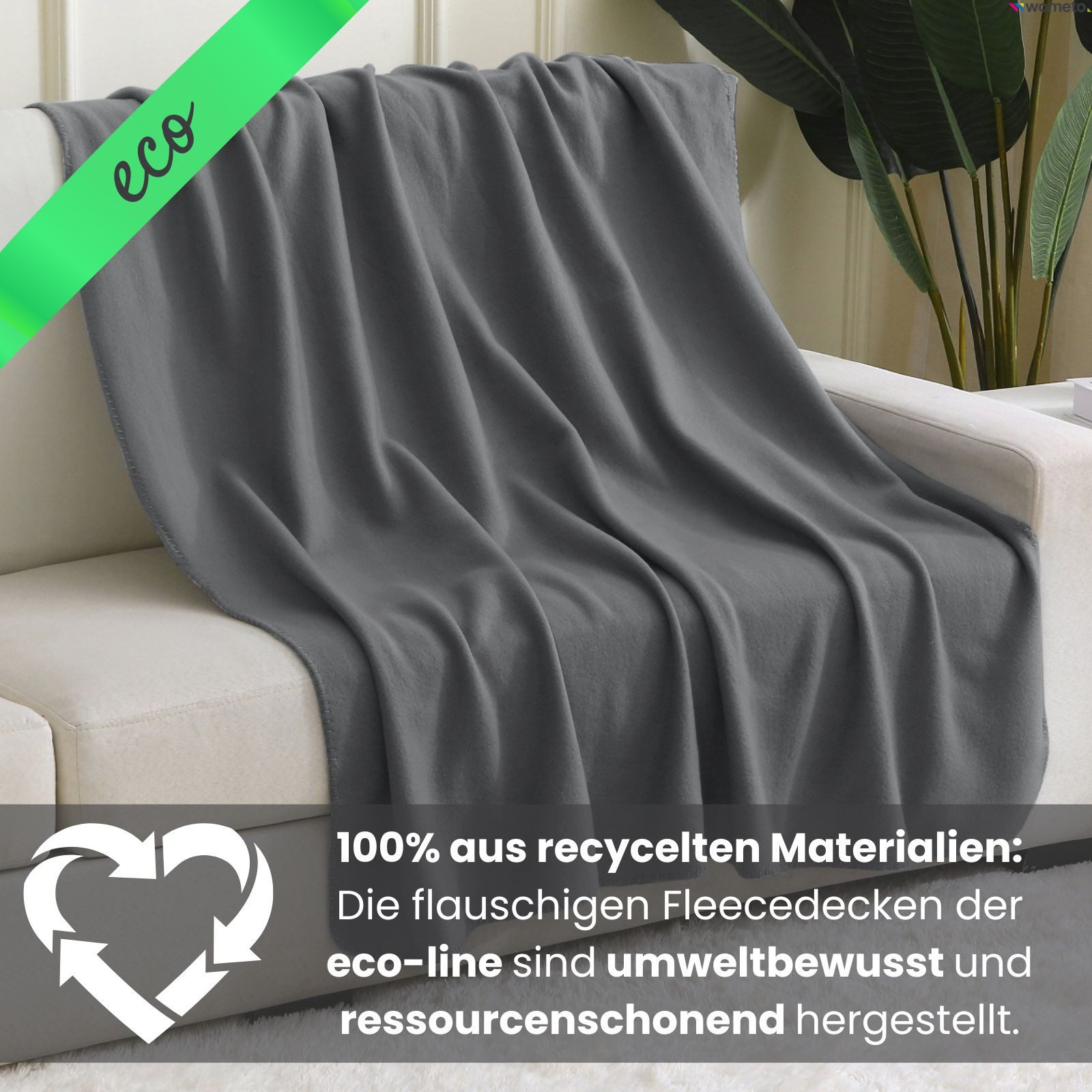 Wohndecke 2er Set eco-line Fleecedecke ca. 130x160, wometo, OEKO-TEX®, 100% recyceltes Material, Antipilling