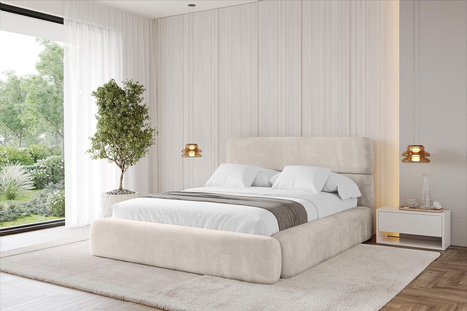ALTDECOR Polsterbett ENORA (Polsterbett mit Bettkasten und Lattenrost, Boxbett ohne Matratze), Doppelbett mit Stauraum, Bett mit Kopfteil
