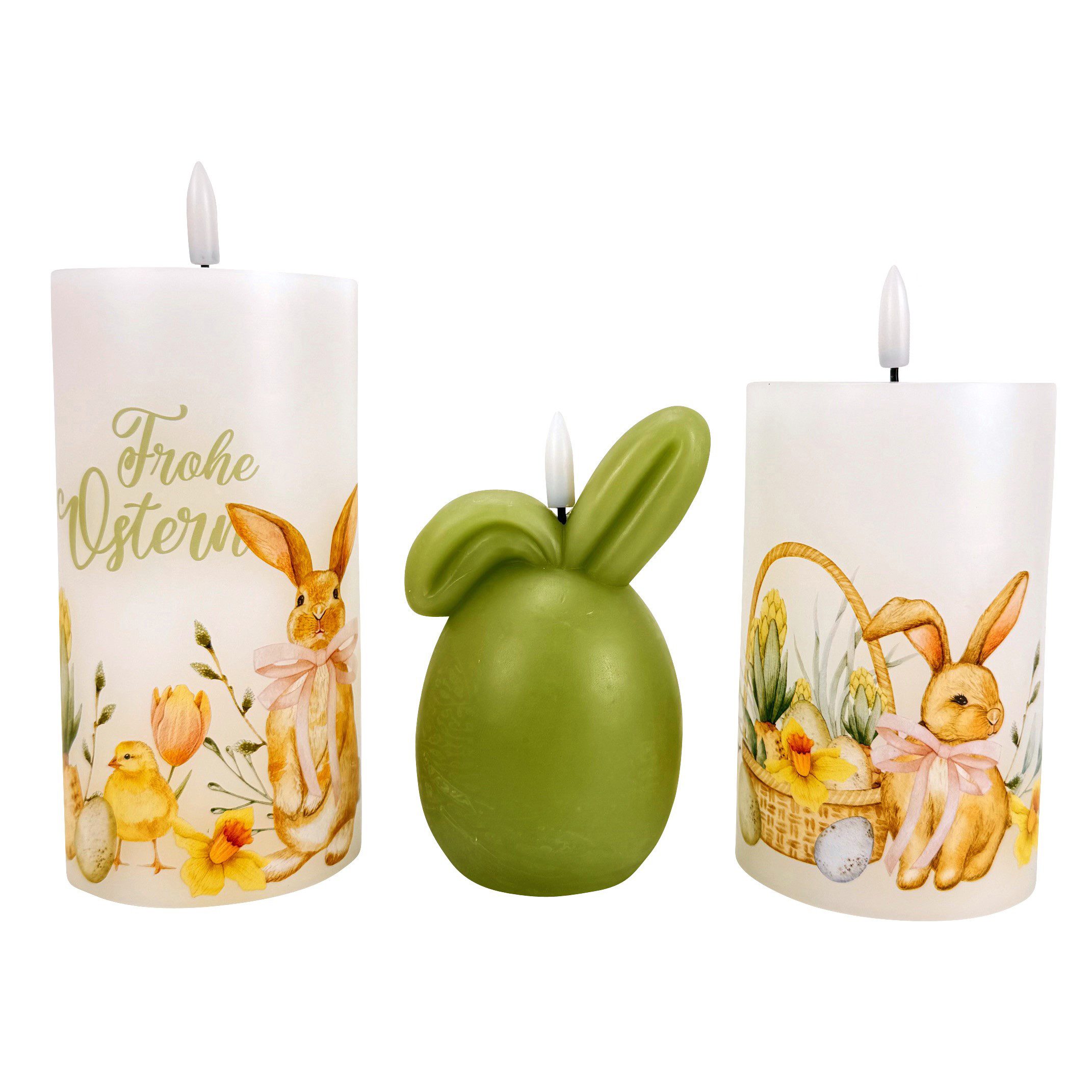Online-Fuchs LED-Kerze - 3 LED-Kerzen "Frohe Ostern" mit Timer - Frühlings- günstig online kaufen