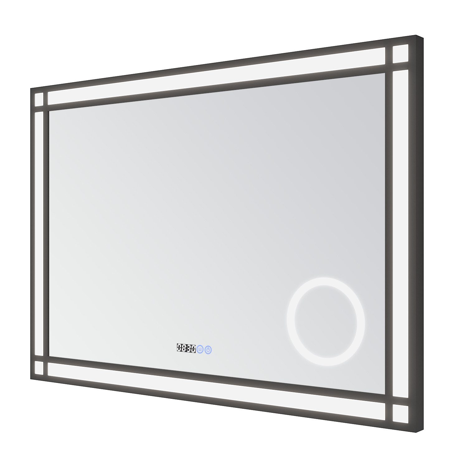 AQUALAVOS Badspiegel Wandspiegel mit Beleuchtung Digitaluhr Vergrößerung Schminkspiegel, 100 x 70 x 3,3 cm Beschlagfrei kaltweiß 6400K Dimmer Memory-Funktion