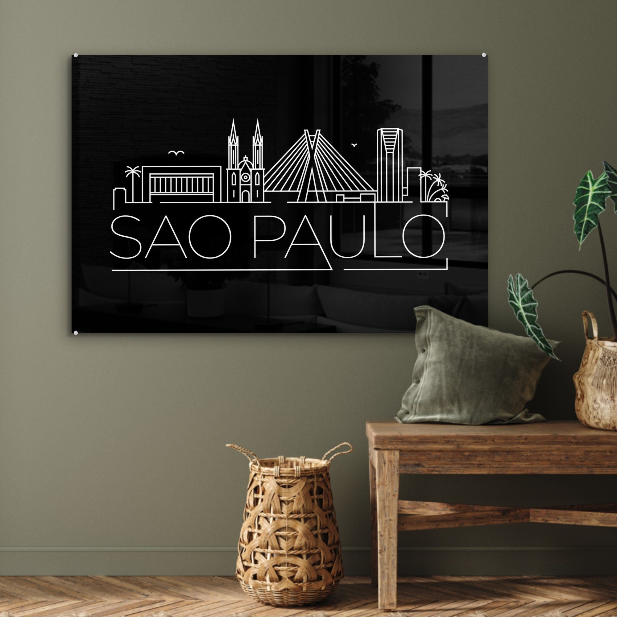 auf Hintergrund, St), schwarzem Stadtbild & Paulo" (1 Schlafzimmer Acrylglasbild Wohnzimmer "Sao Acrylglasbilder MuchoWow