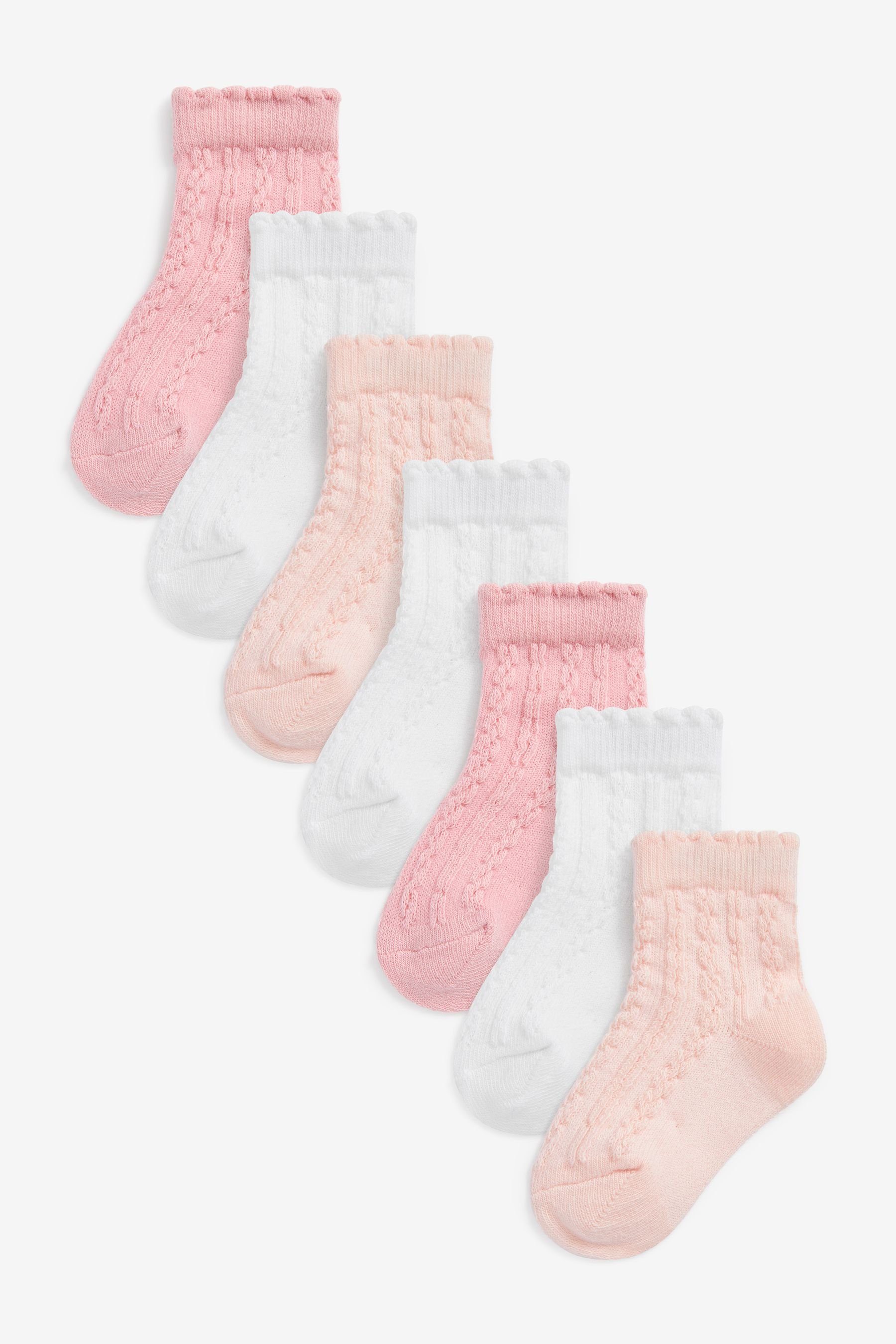 Next Kurzsocken Baby-Socken im 7er-Pack (7-Paar) Pink/White Cable Knit