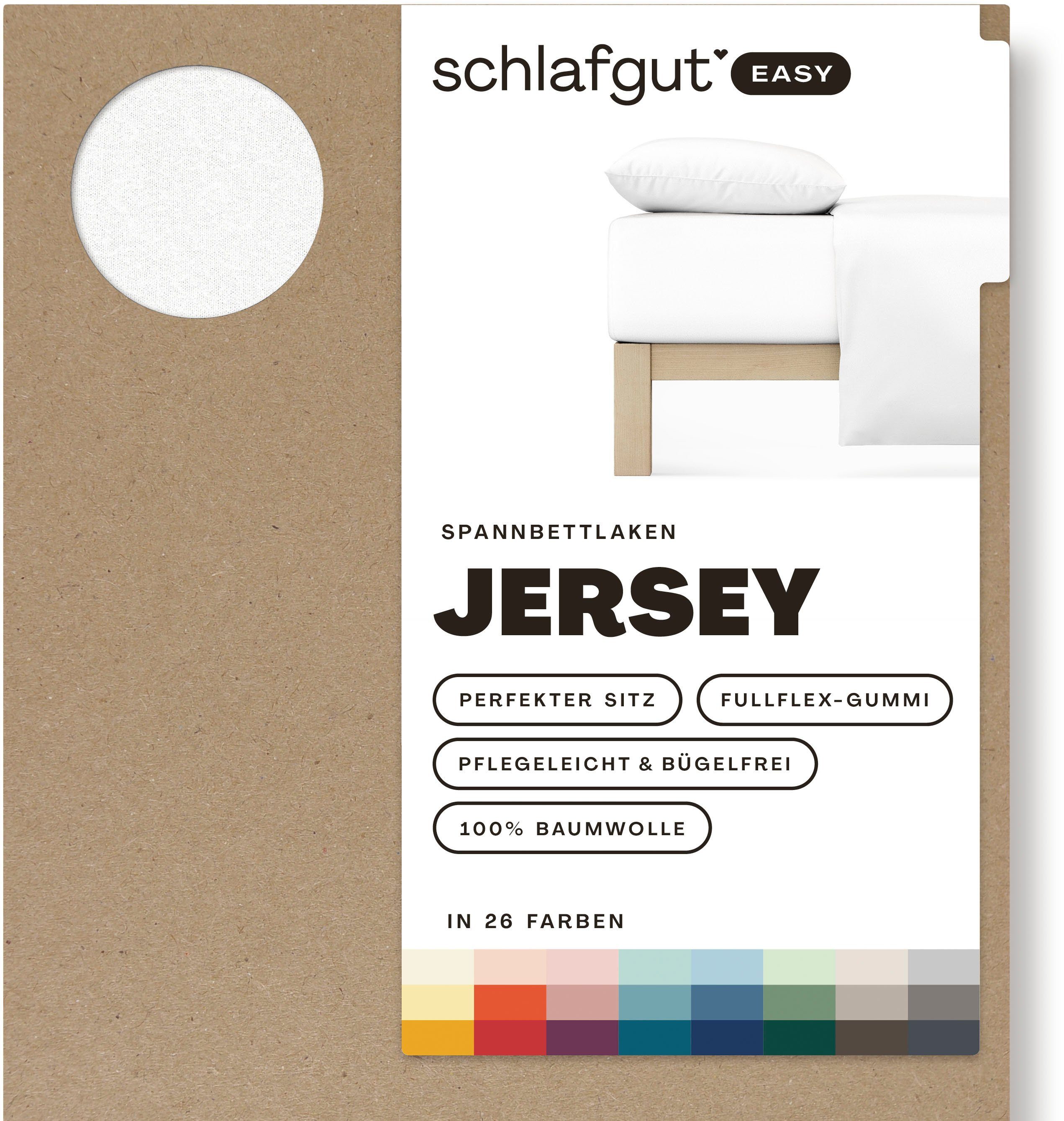 Schlafgut Натяжные простыни EASY aus 100% Baumwolle, weich & saugfähig, Marken-Bettlaken, Jersey, Gummizug: rundum, (1 Stück), für Matratzen bis 22 cm Höhe, in 90x200, 140x200 oder 180x200 cm
