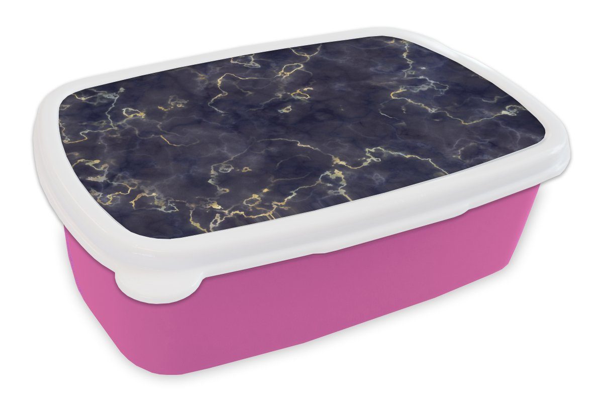 MuchoWow Lunchbox Marmor - Goldachat, Kunststoff, (2-tlg), Brotbox für Erwachsene, Brotdose Kinder, Snackbox, Mädchen, Kunststoff rosa