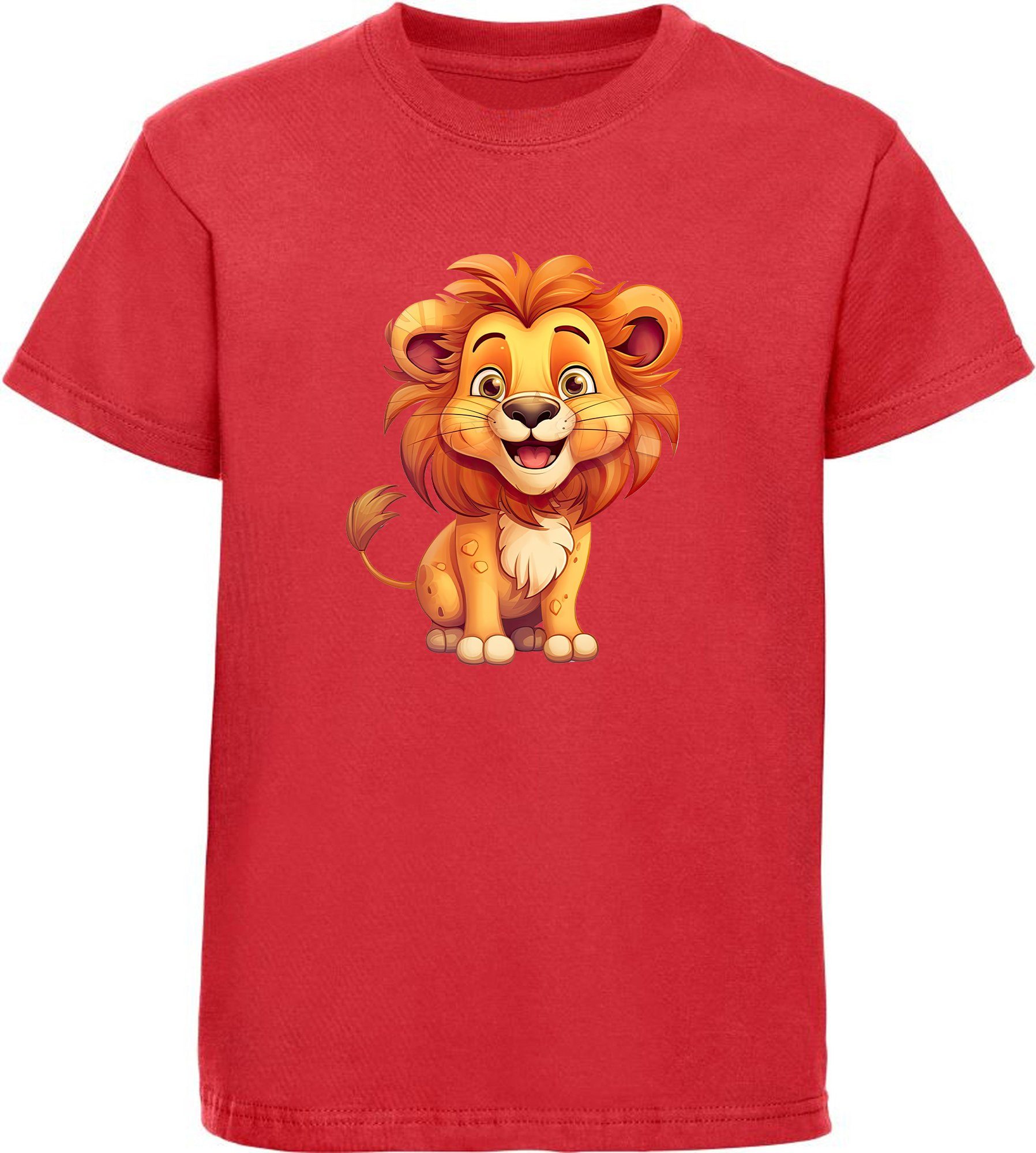 MyDesign24 T-Shirt Kinder Wildtier Print Shirt bedruckt - Baby Löwe Baumwollshirt mit Aufdruck, i275 rot