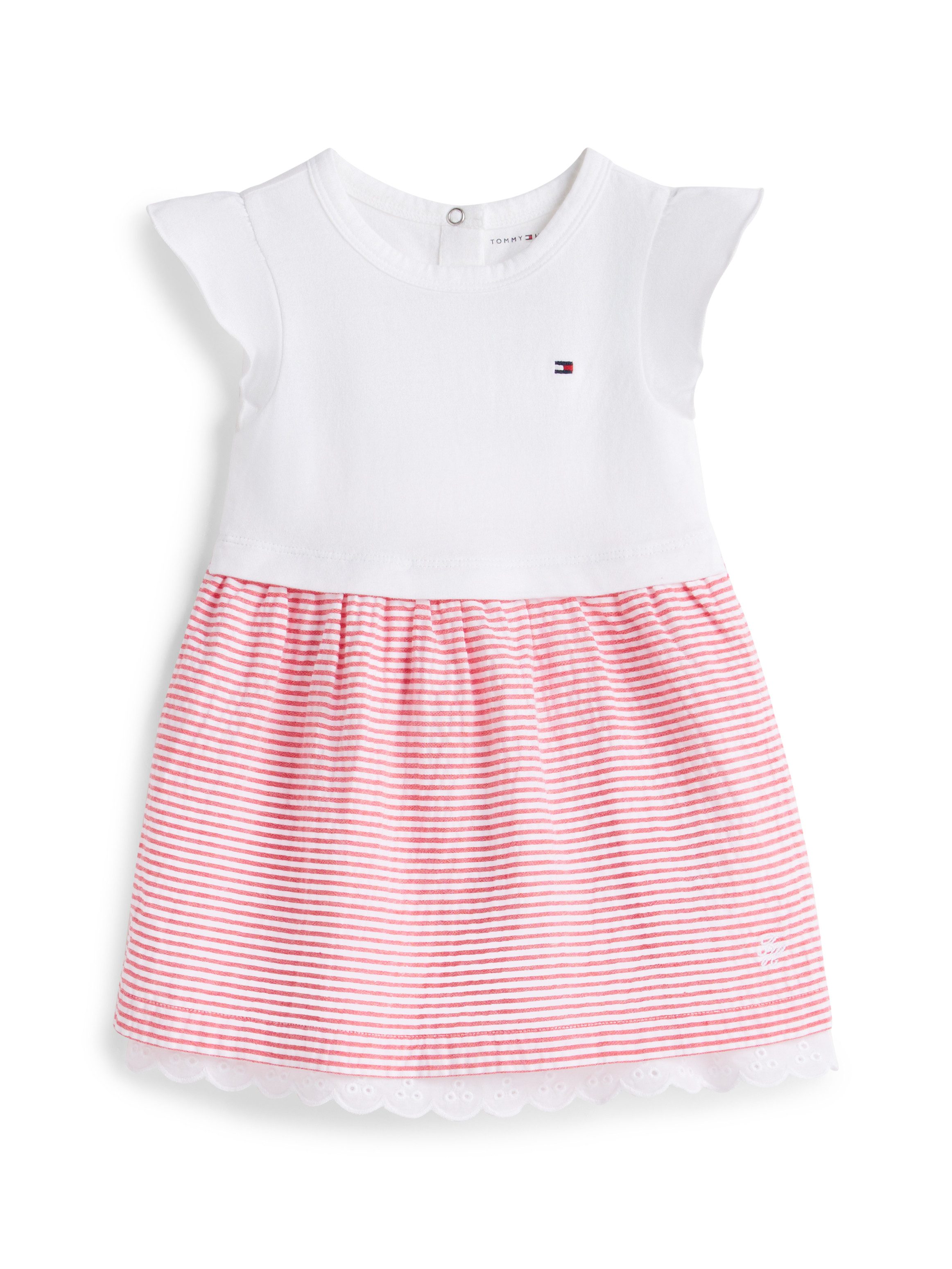 Tommy Hilfiger Jerseykleid SEERSUCKER RED COMBI DRESS S/S für Babys, mit Lochstickerei am Saum, Druckknöpfe
