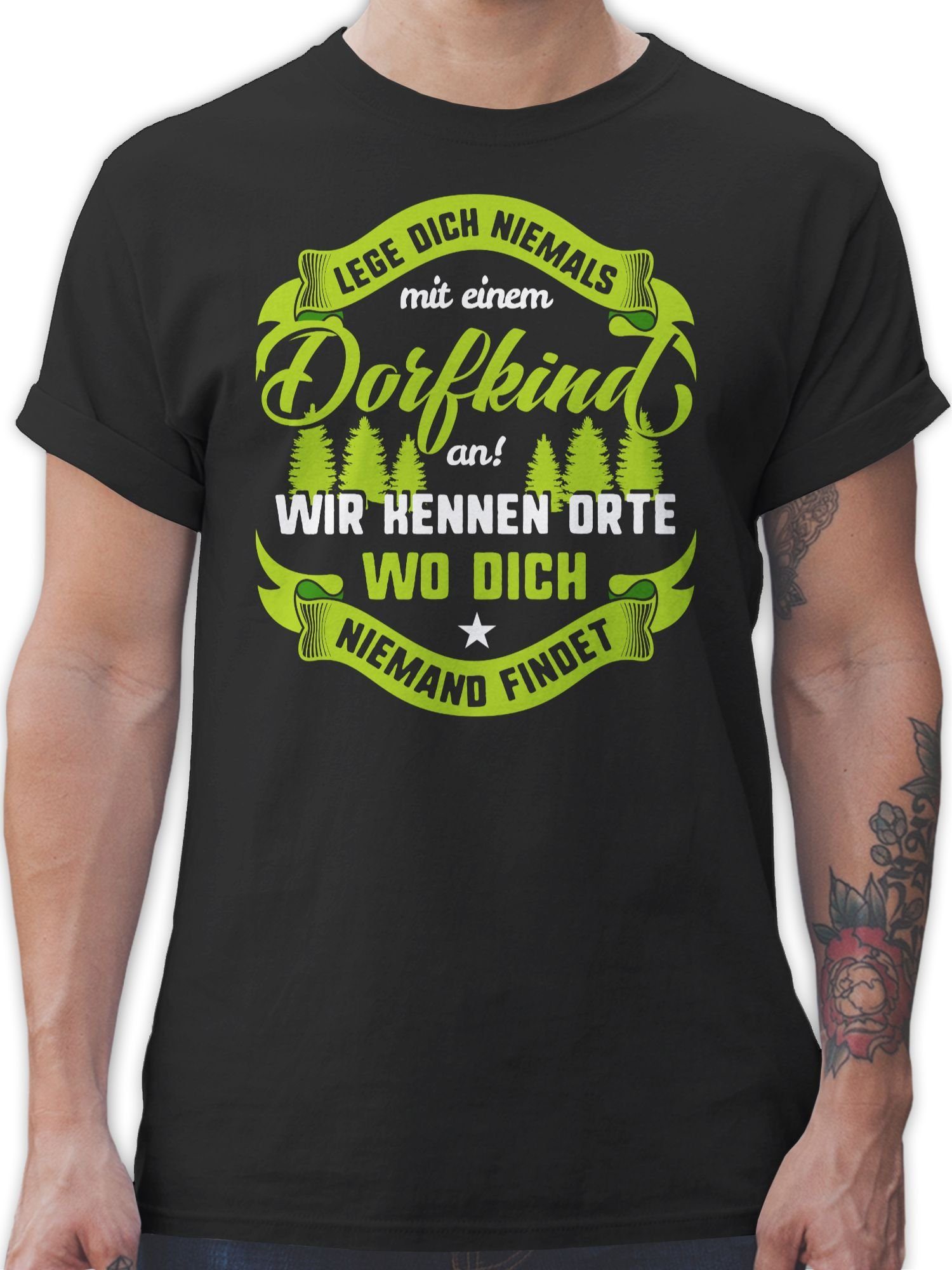 Shirtracer T-Shirt Lege dich nie mit einem Dorfkind an V2 Sprüche Statement mit Spruch 1 Schwarz