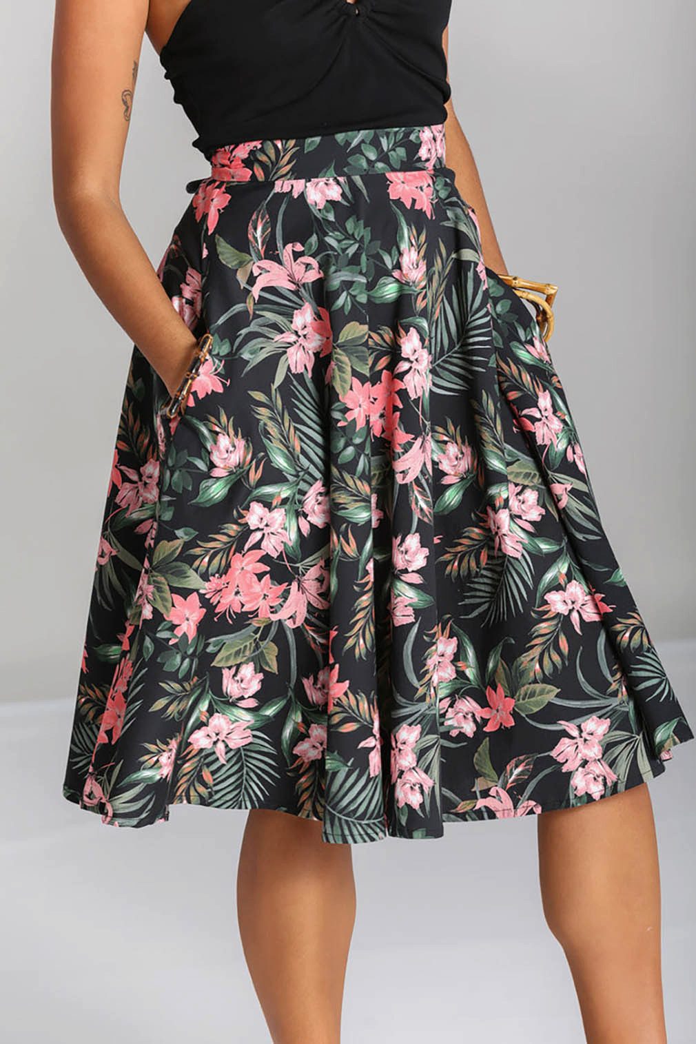 Hell Bunny A-Linien-Rock Calypso 50's Tropical Swing Skirt Vintage Blumenmuster Retro Tellerrock