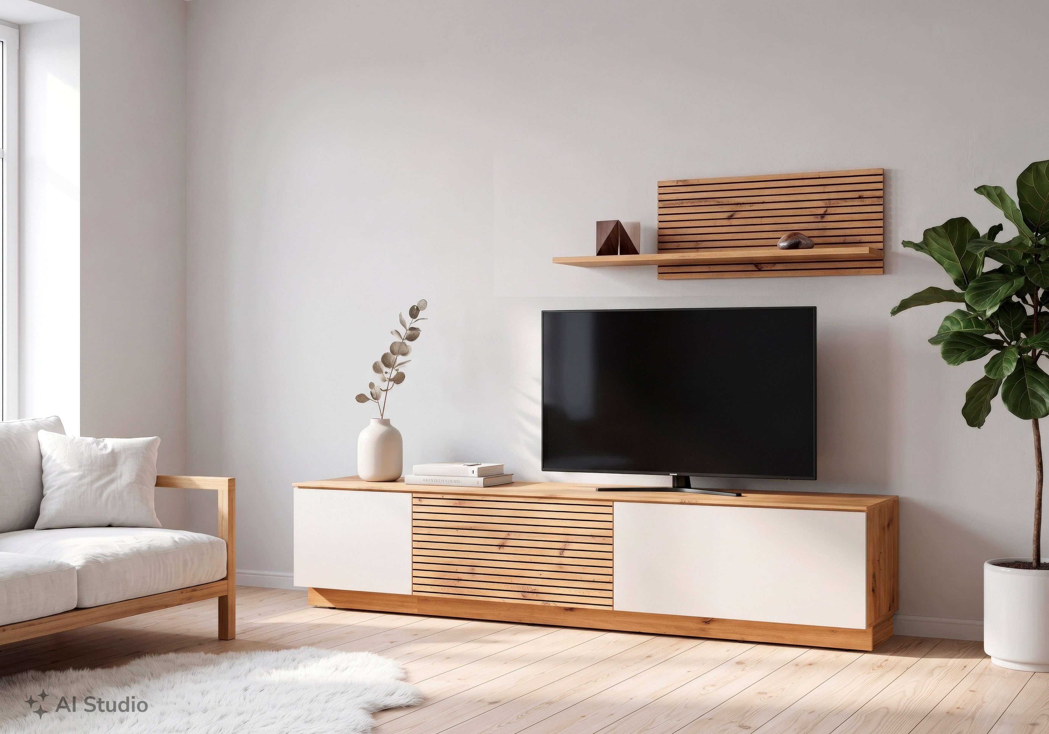 OTTO home Wohnwand mit Lowboard und Paneel, modern, 200 cm breit, hängend und stehend montierbar, moderne Streifen