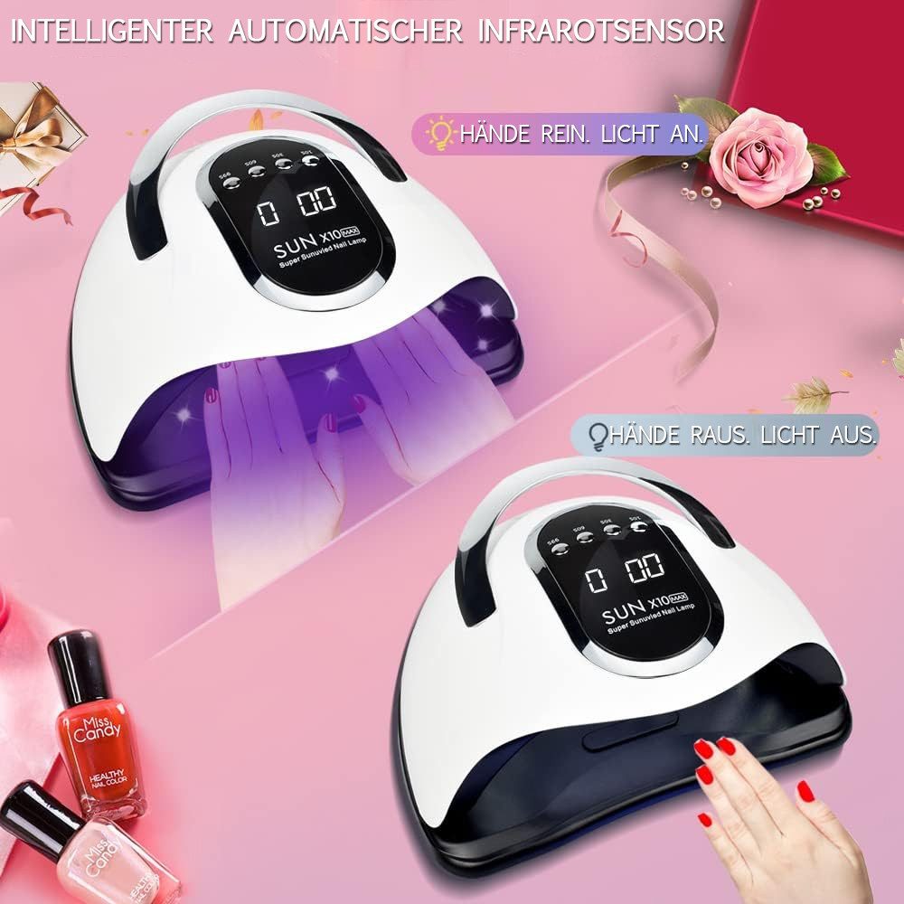 TUWENA UVC-Leuchtmittel UV Lampe für Nägel, Nageltrockner Schnelltrocknendes Nagelhärter Licht, mit 66 LEDs, Auto Sensor, 4 Timer-Einstellungen, Tragbarer Griff