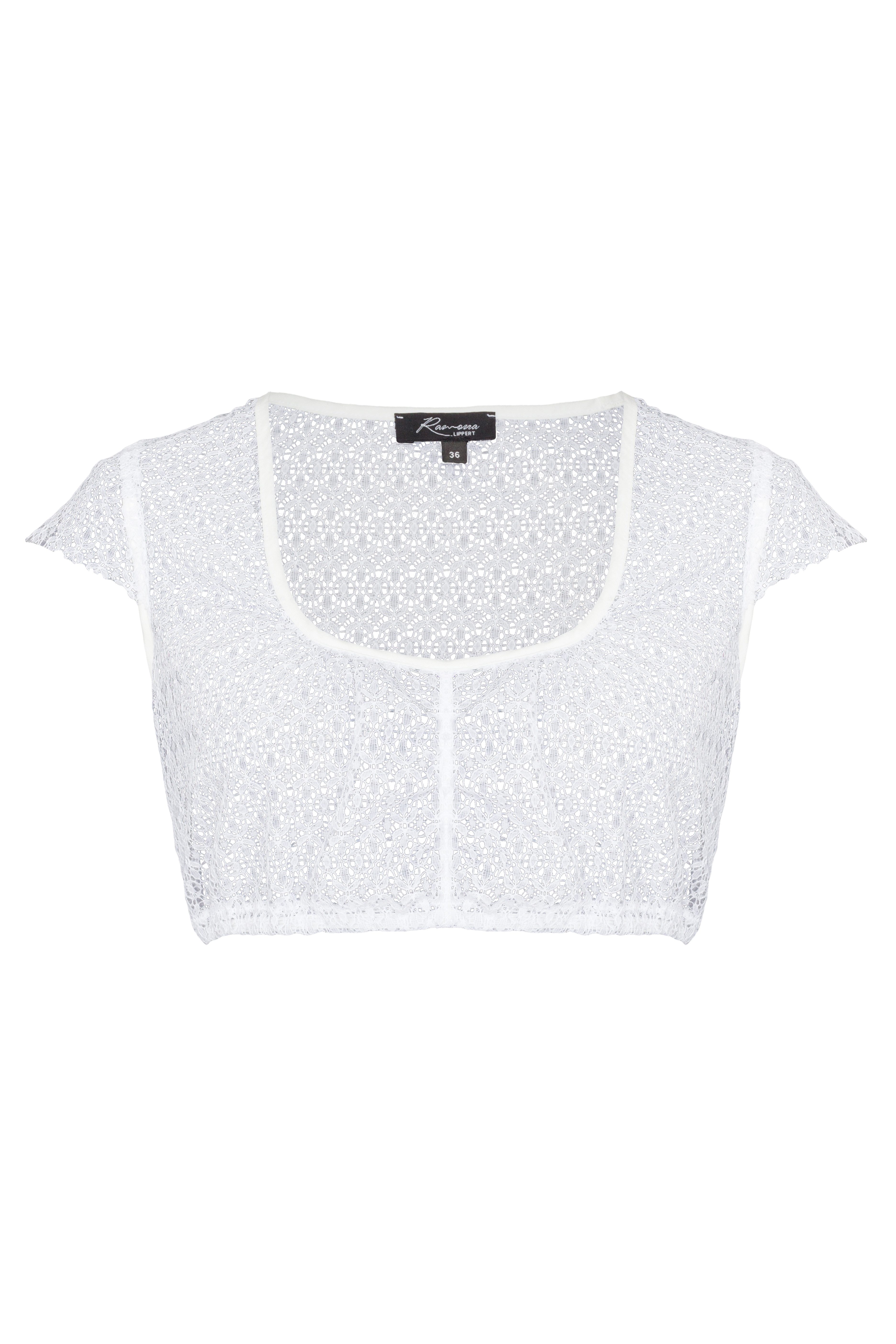 Ramona Lippert Dirndlbluse Wanda weiß Spitze Flügelärmel Rundhals Trachten Bluse