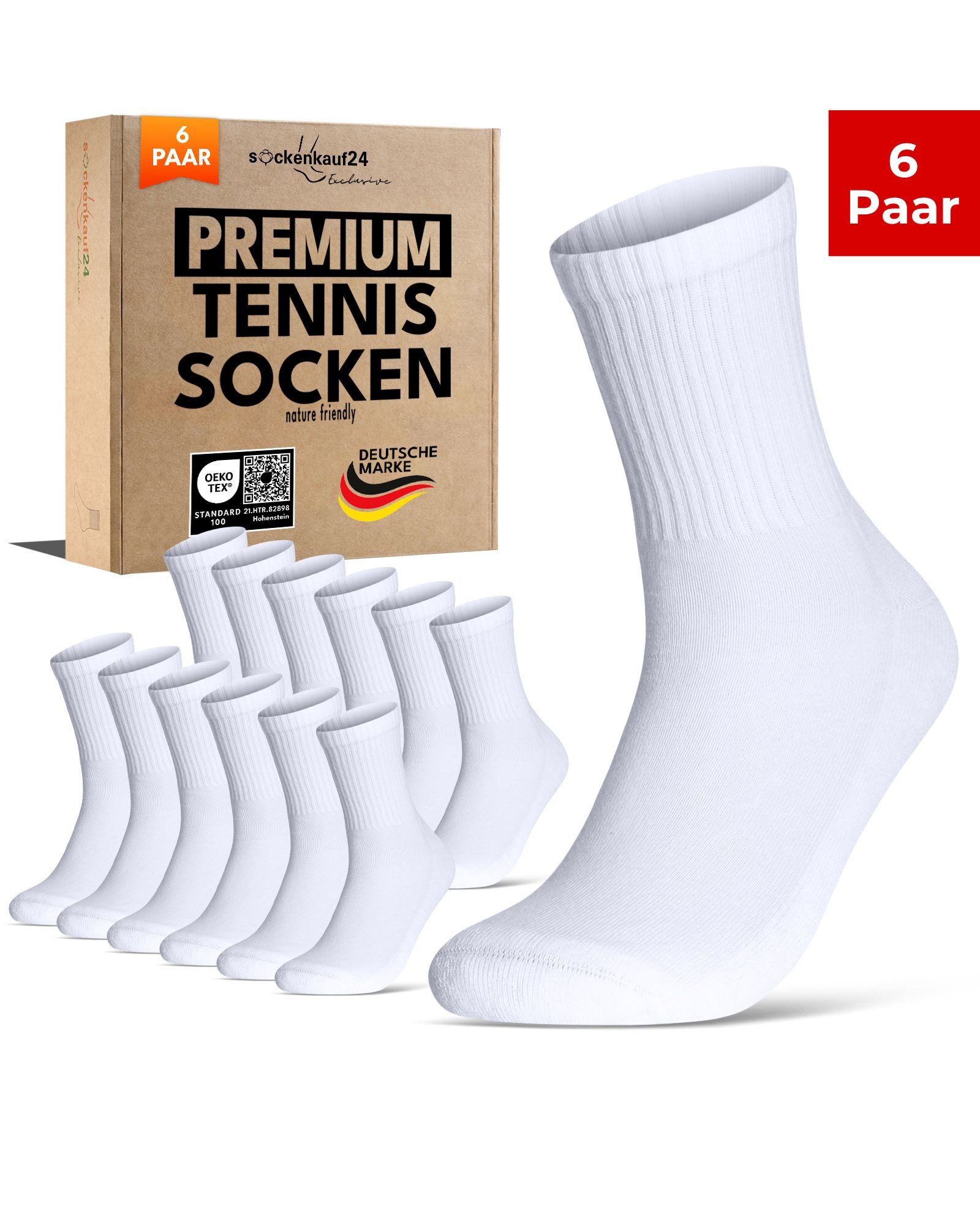 sockenkauf24 Tennissocken Herren Sportsocken Premium Retro Crew Socken mit Komfortbund (6-Paar) verstärkte Ferse & Fußspitze, gepolsterte Sohle, gekämmte Baumwolle