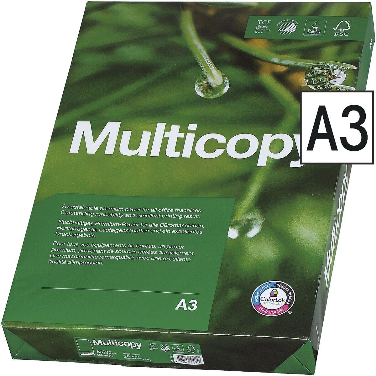 MULTICOPY Druckerpapier MultiCopy, DIN A3, 80 g/m², 168 CIE, 500 Blatt