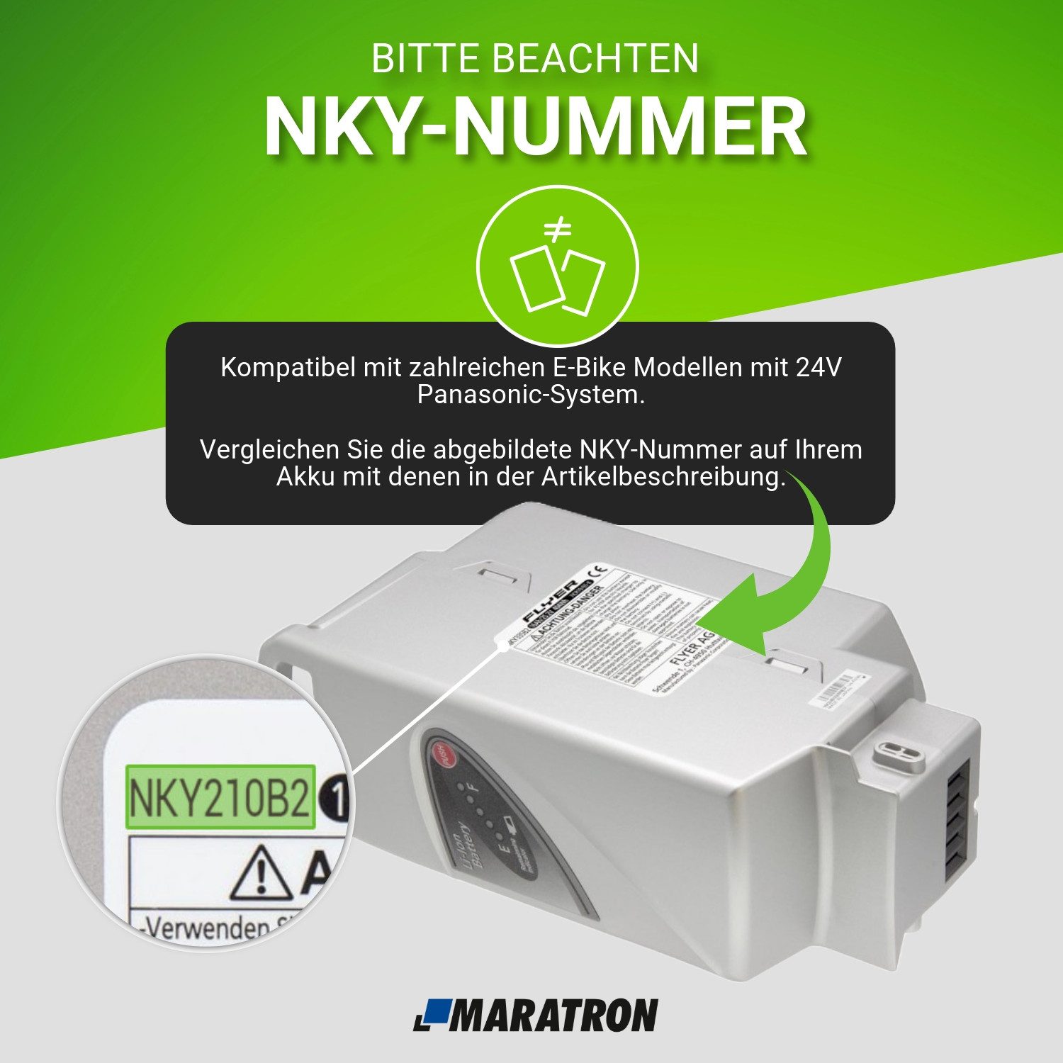 Maratron 26V Ersatz- E-Bike Akku 23,2Ah (1 St), für Panasonic 26V 23Ah silber für E-Bike Pedelec Flyer Kalkhoff Rixe