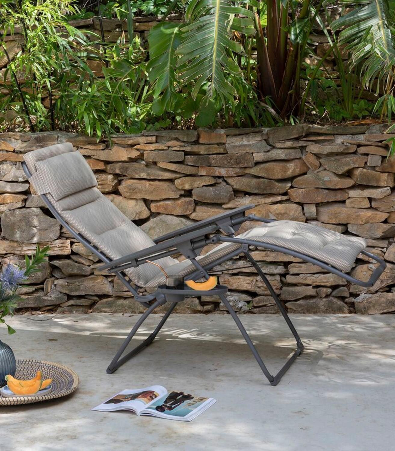 Lafuma Gartenstuhl Liegestuhl BE COMFORT FUTURA, Braun, Stahl, mit Polsterauflage, Klappbar, Relaxfunktion, B 71 x H 113 x T 83 cm