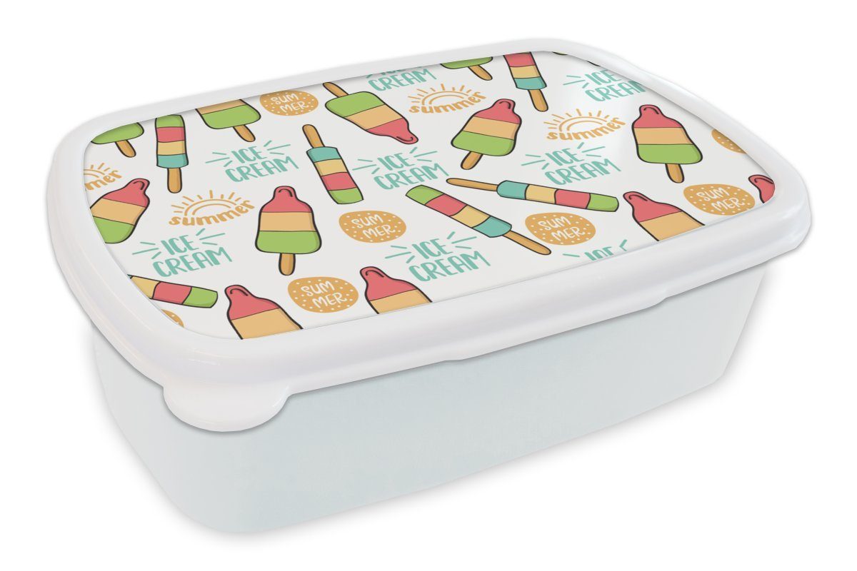 MuchoWow Lunchbox Eiscreme - Sommer - Muster, Kunststoff, (2-tlg), Brotbox für Kinder und Erwachsene, Brotdose, für Jungs und Mädchen weiß