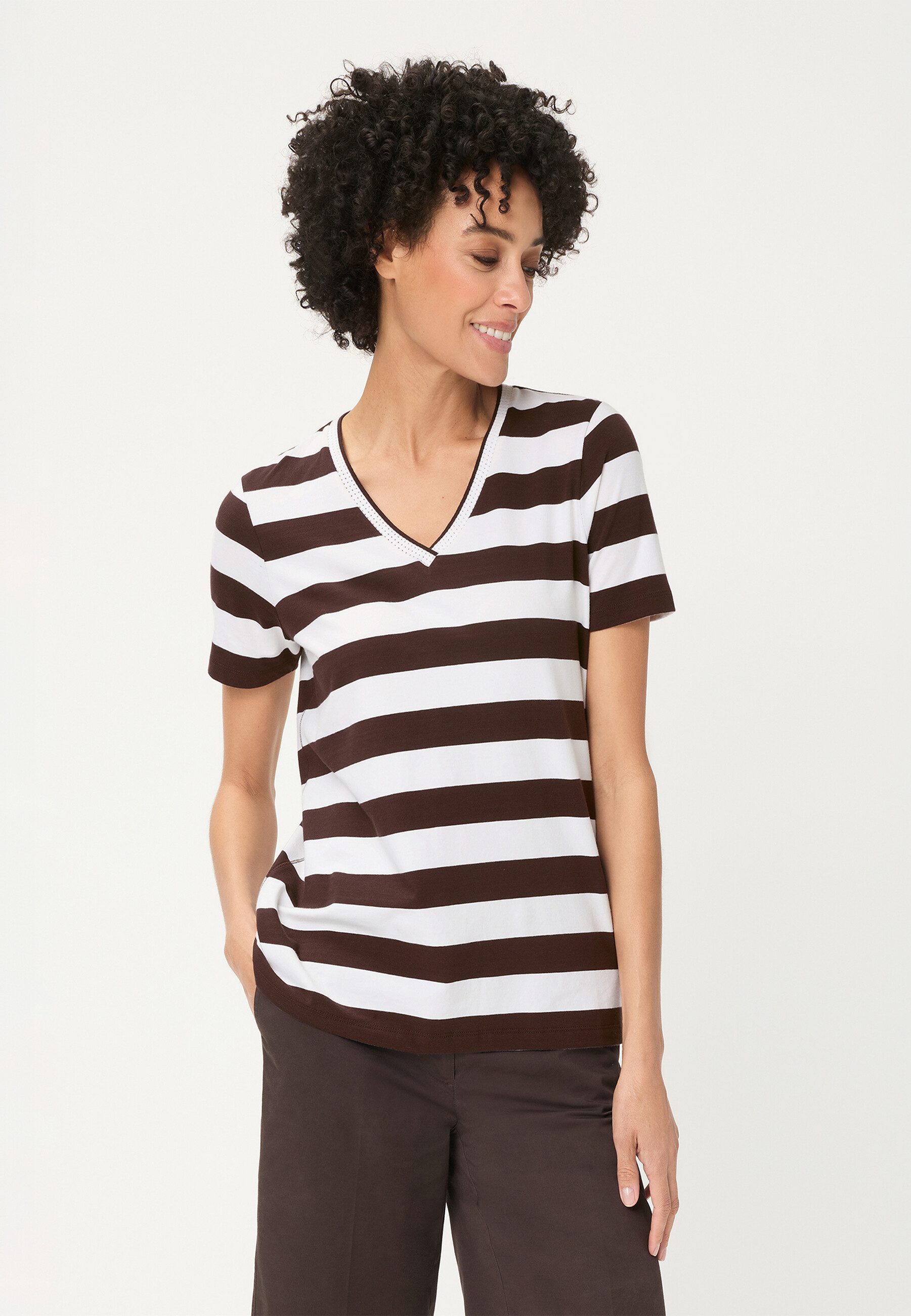 Olsen T-Shirt Shirt mit Streifen und V-Ausschnitt