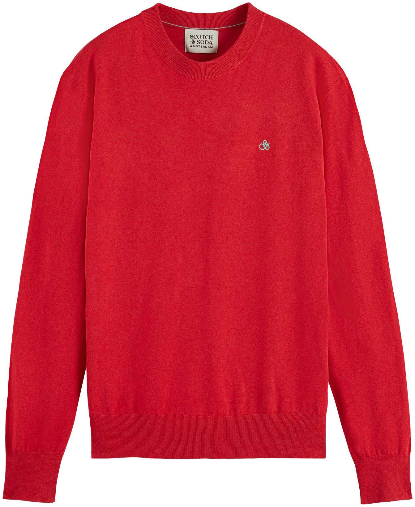 Scotch & Soda Rundhalspullover Essentials - Ecovero viscose-blend crewneck pullover mit kleiner Logo-Stickerei auf der Brust