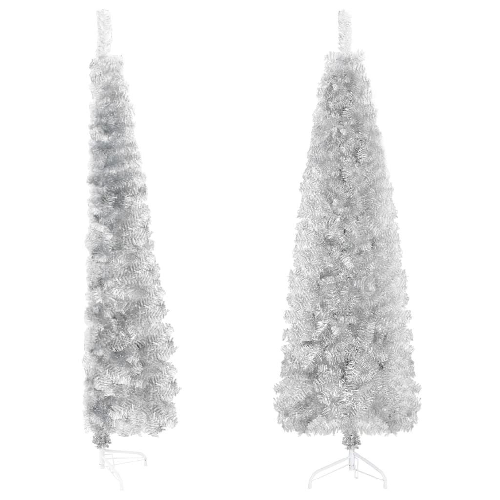 vidaXL Künstlicher Weihnachtsbaum Künstlicher Halb-Weihnachtsbaum Ständer Schlank Silbern 210 cm Wand An