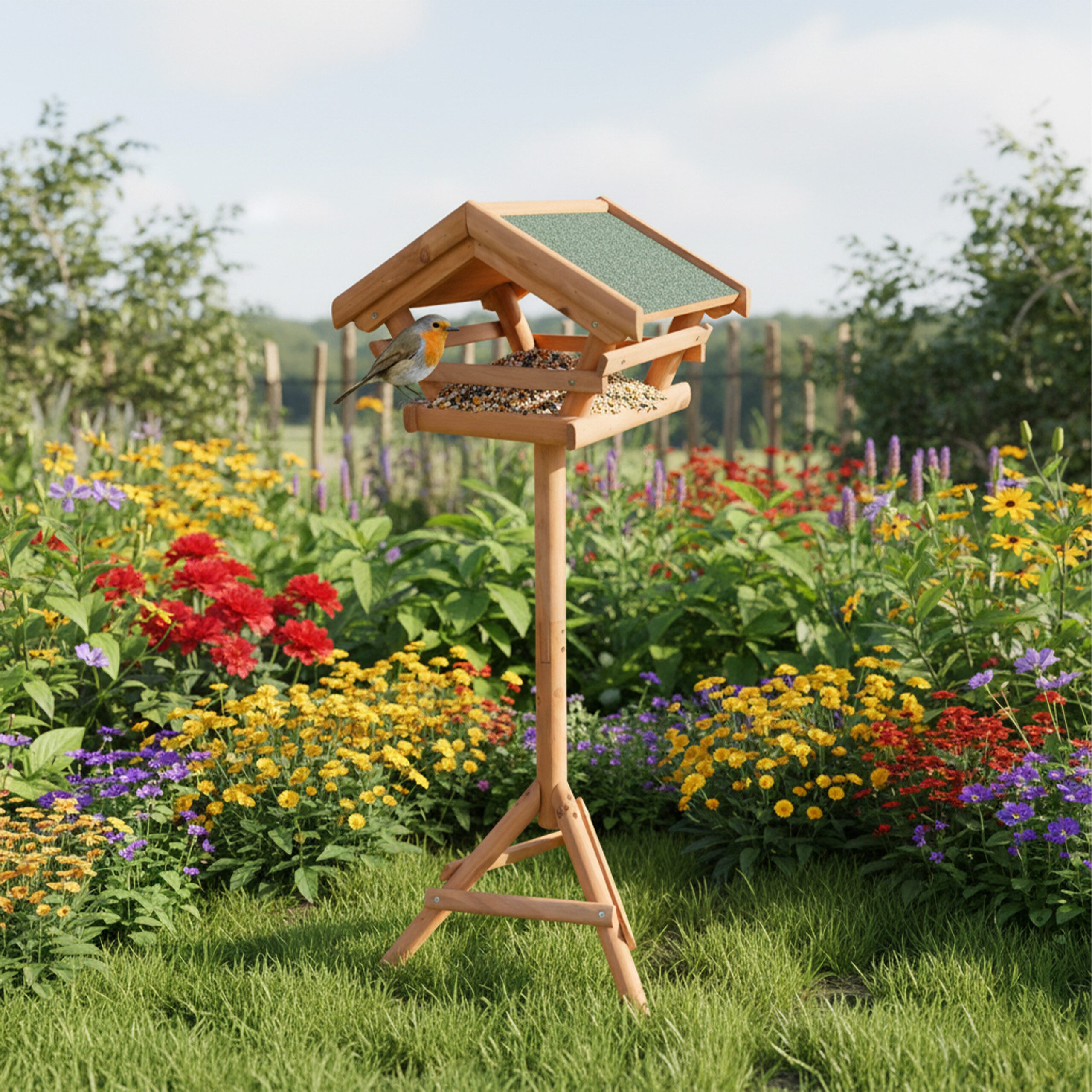 relaxdays Vogelhaus Vogelfutterhaus aus Tannenholz, orange günstig online kaufen