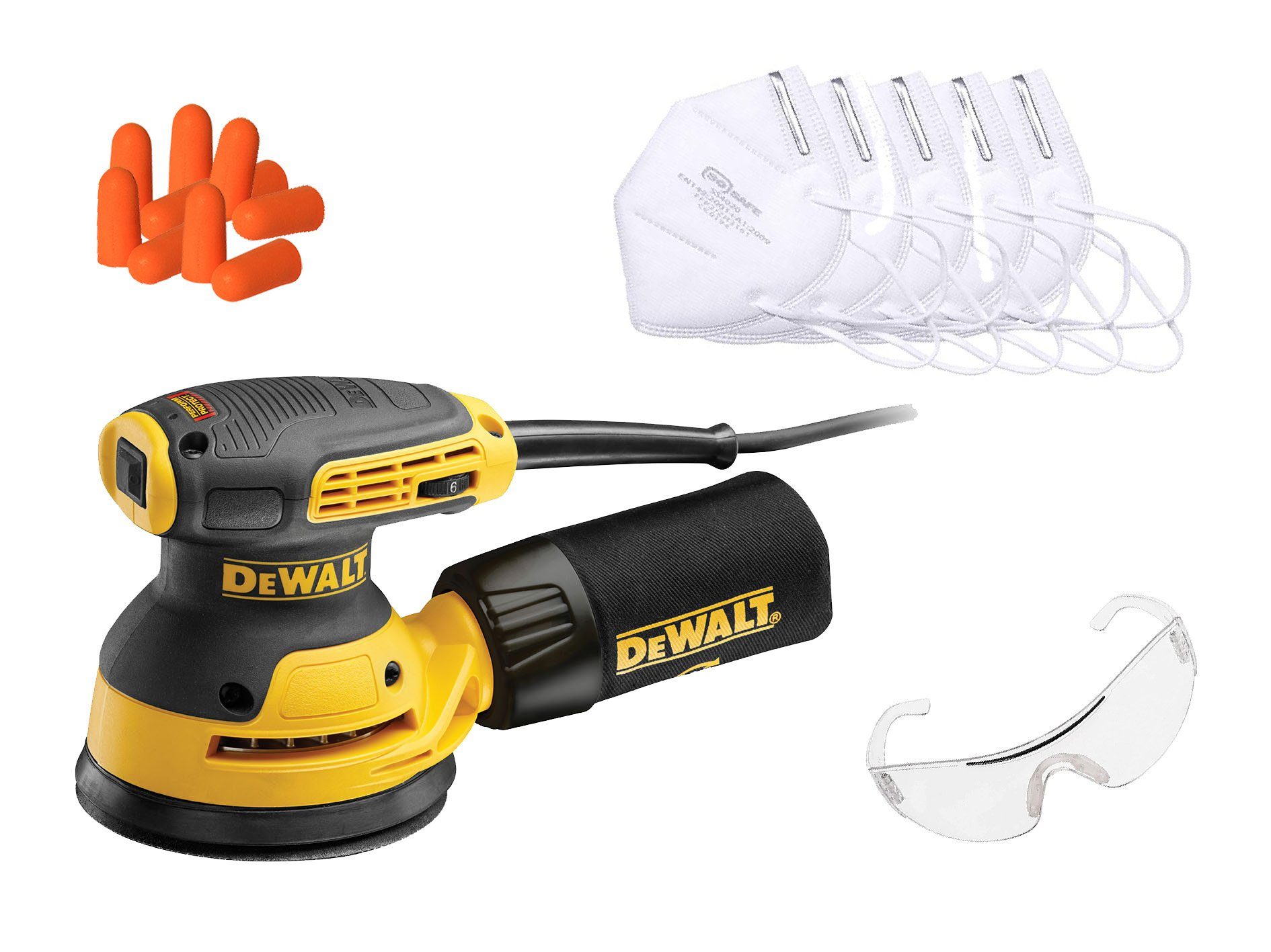 DeWalt Exzenterschleifer Set DWE6423-QS Exzenterschleifer 280 Watt, 125 mm  inklusive, max. 12000 U/min, (Spar-Set, 4 tlg)