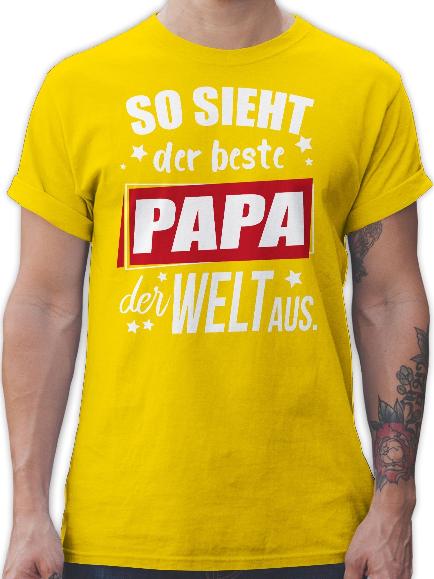 Shirtracer T-Shirt So sieht der beste Papa der Welt aus. Sterne Vatertag Geschenk für Papa 3 Gelb