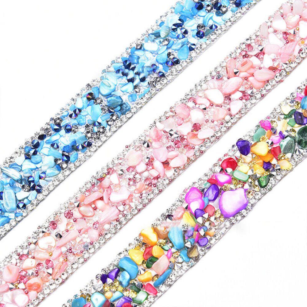 Strasssteinen lang Kristalle, Blusmart Glänzende Kies Seeblauer Mit Bunte 1M Geschenkband Bänder