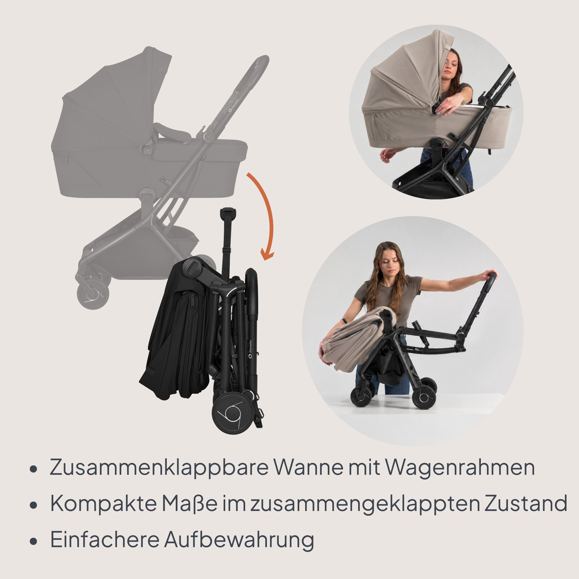 lionelo Kombi-Kinderwagen SIA FLEX, (Set), 2in1/Kabinenformat/AiryDots/inGrip/PU-Räder